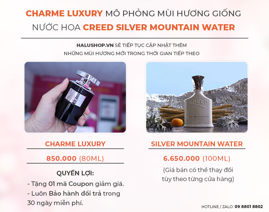 nước hoa charme luxury có mùi hương giống nước hoa creed silver mountain water