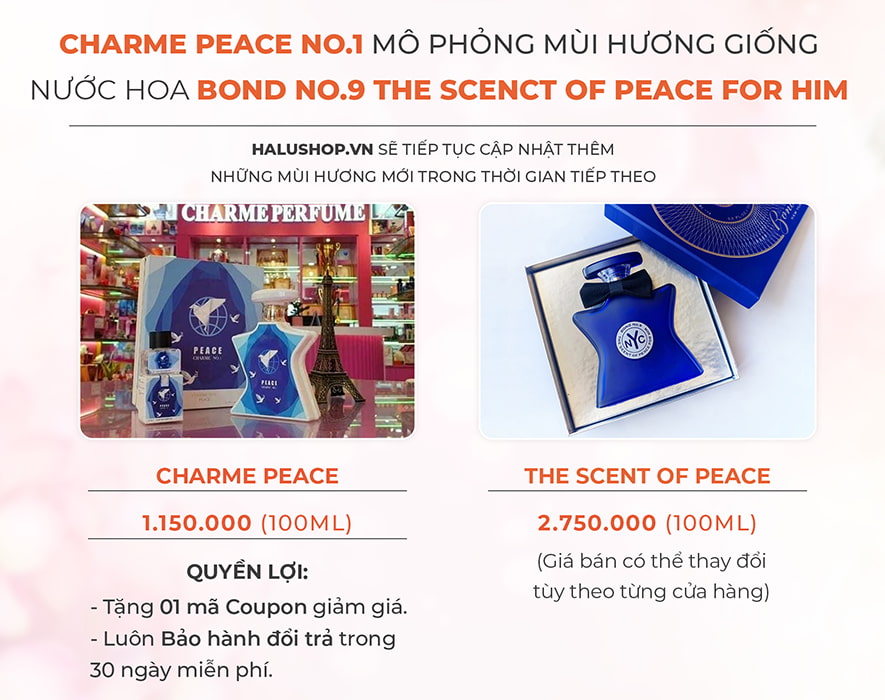 nước hoa charme peace no1 có mùi hương giống nước hoa Bond No.9 The Scent Of Peace For Him