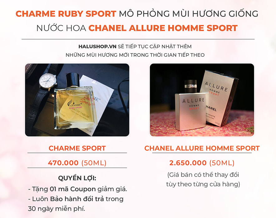 nước hoa charme ruby sport có mùi hương giống nước hoa chanel allure homme sport