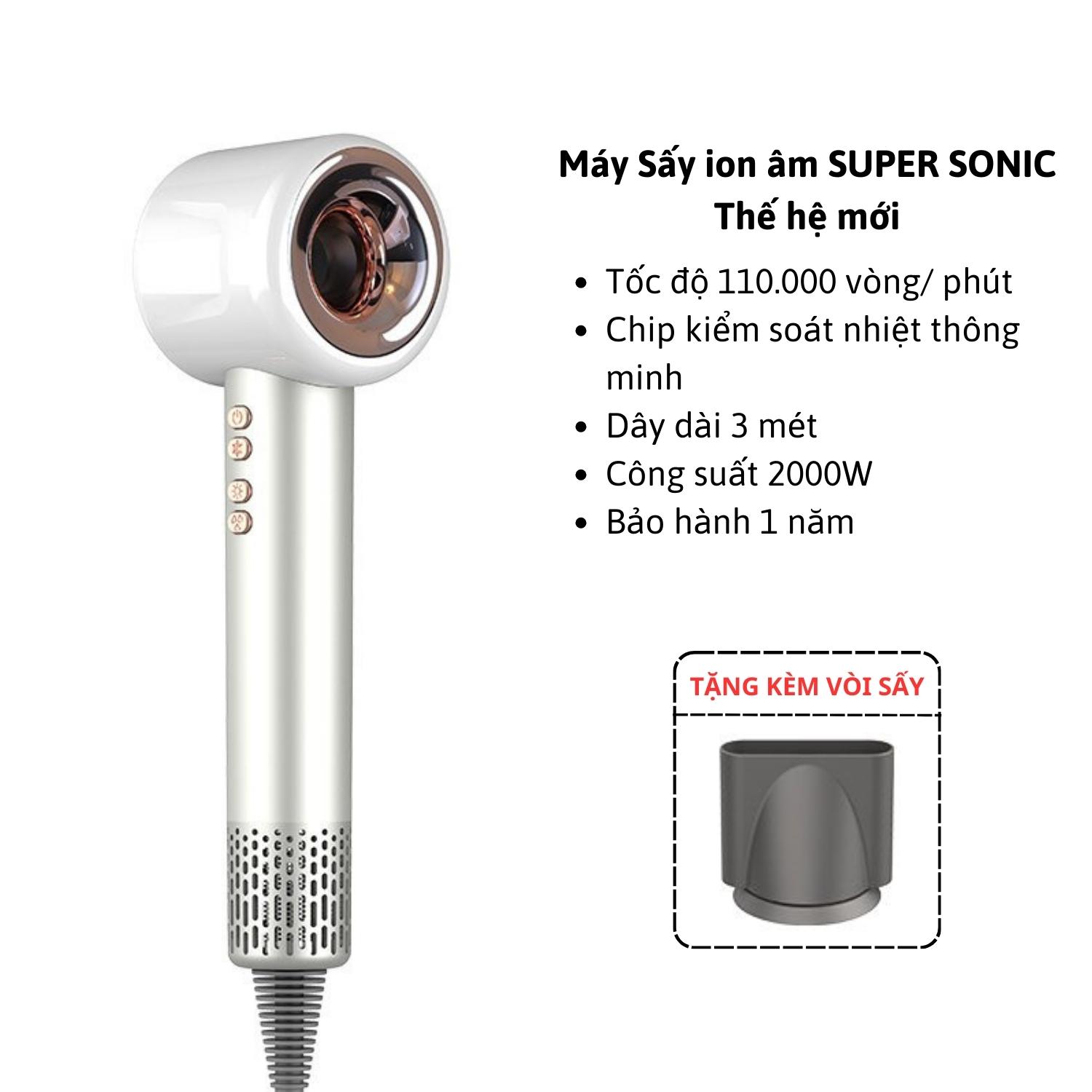 Máy Sấy Tóc Ion Âm Super Sonic Cao Cấp Thế Hệ Mới - Bảo Hành 6 Tháng