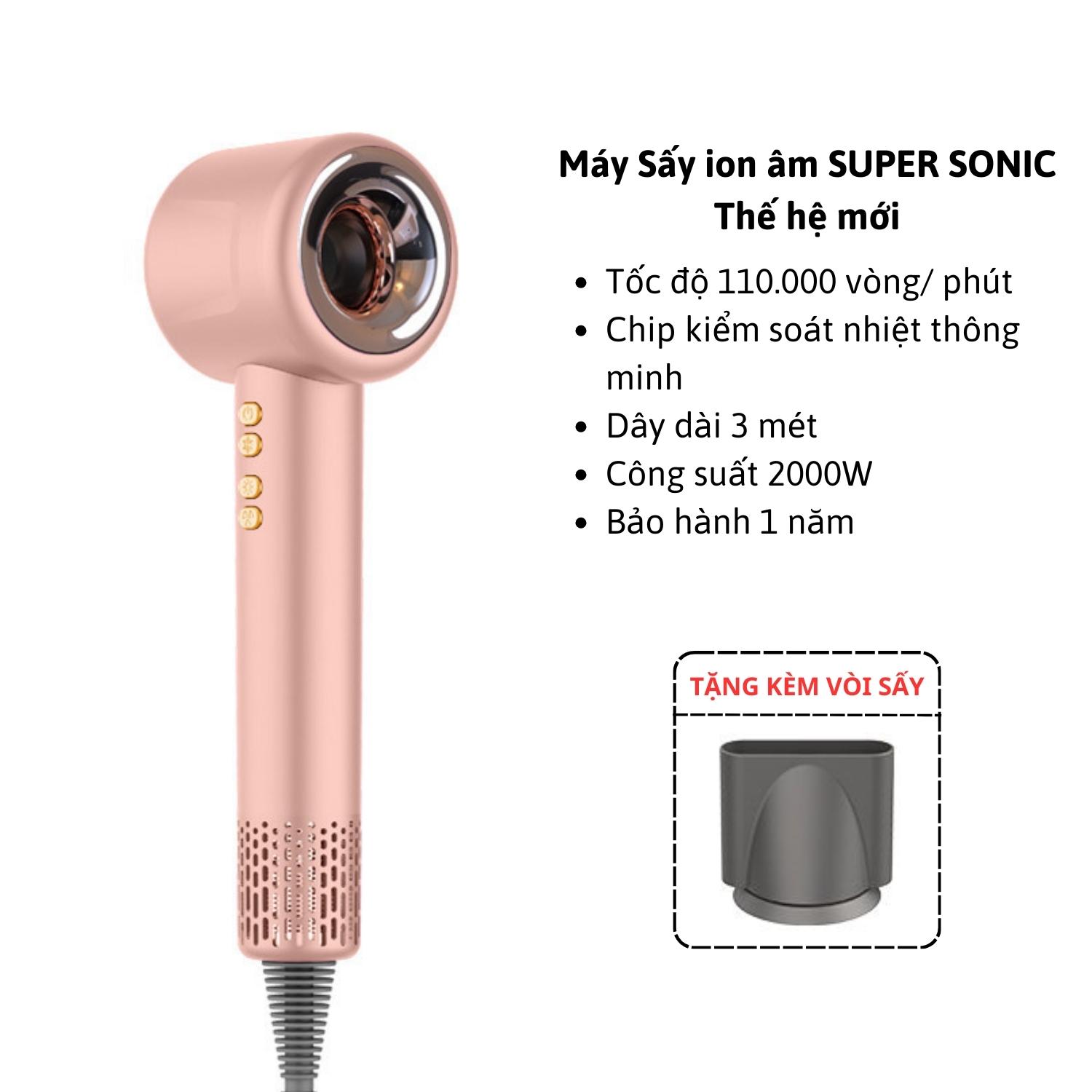Máy Sấy Tóc Ion Âm Super Sonic Cao Cấp Thế Hệ Mới - Bảo Hành 6 Tháng