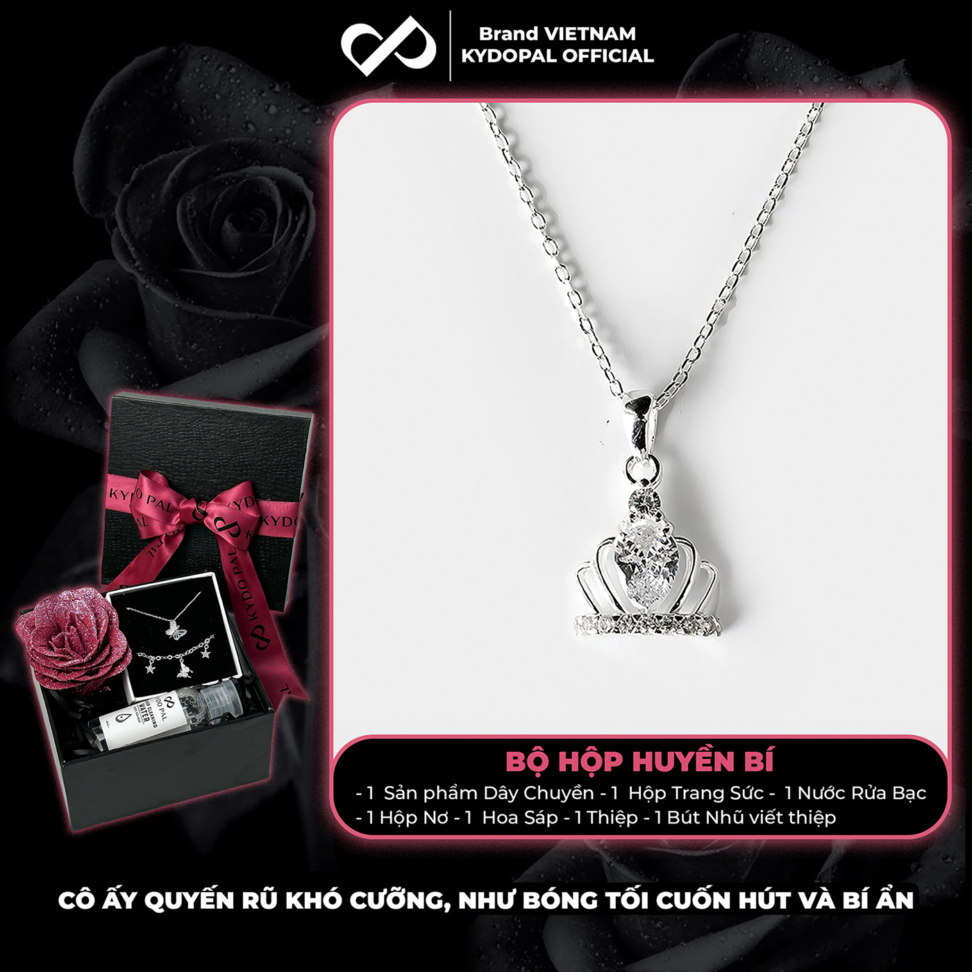 Dây chuyền bạc nữ KYDOPAL mặt vương miện công chúa đính đá nữ tính trang sức bạc 925 - PAL9C3C17