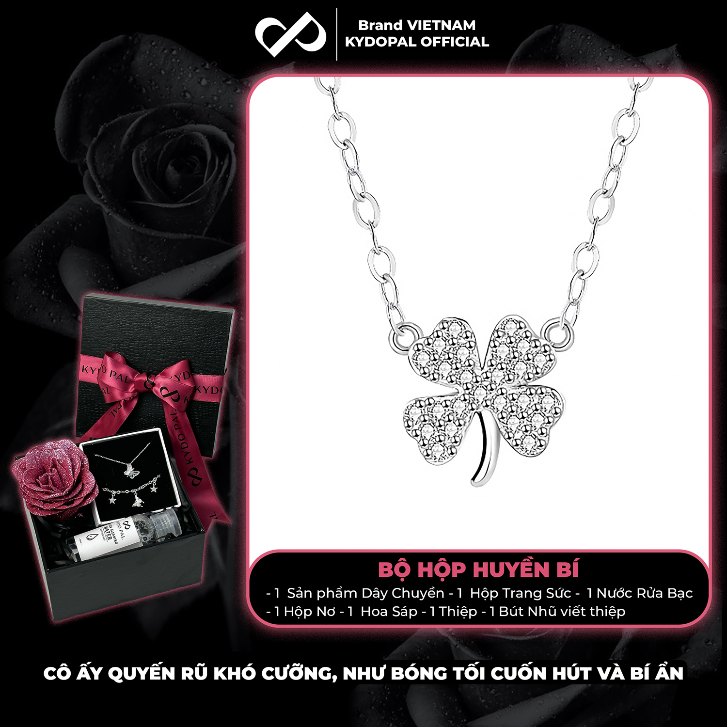 Dây chuyền bạc nữ KYDOPAL cỏ bốn lá cá tính đính đá nhỏ mini nữ tính trang sức bạc 925 - PAL9C3C11