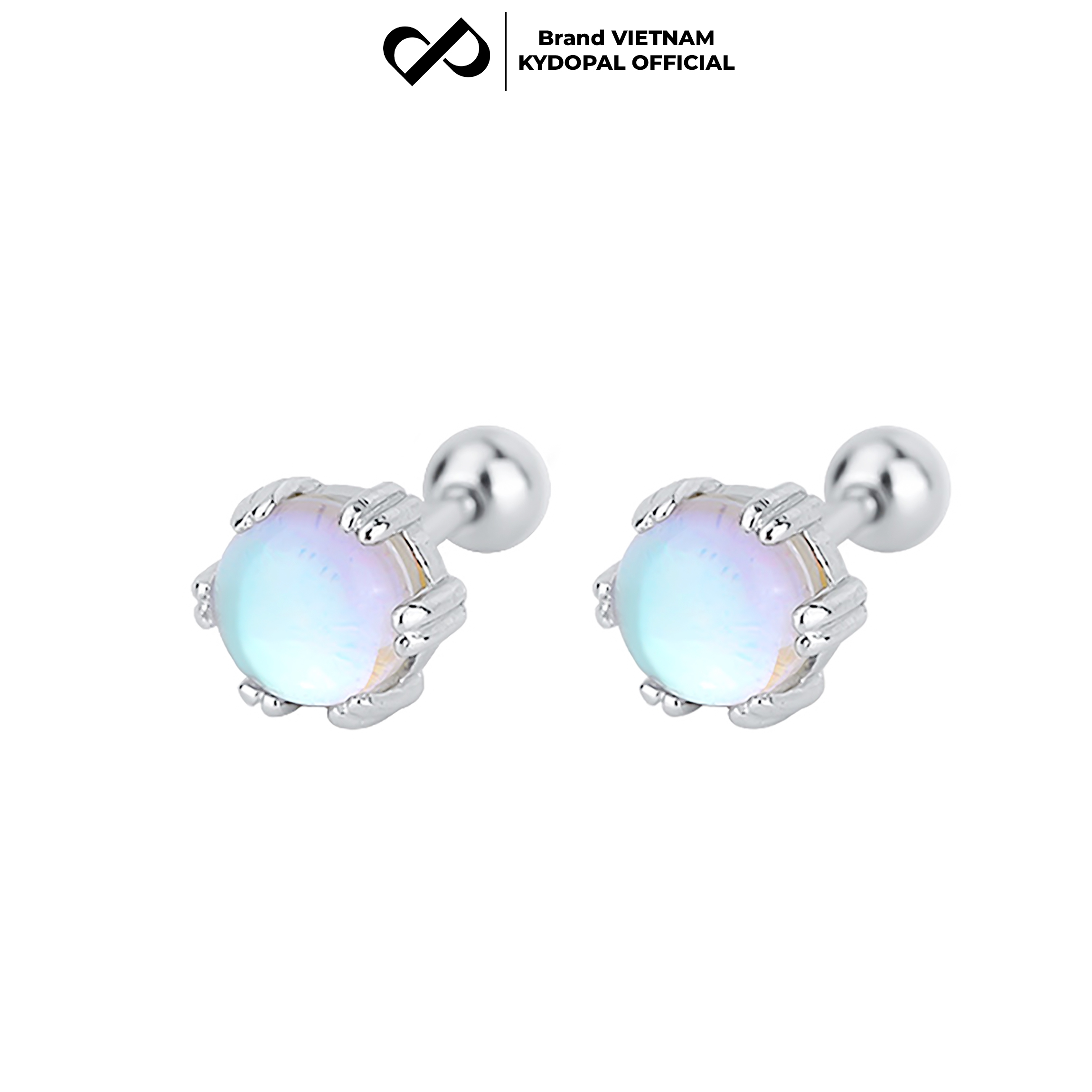 Khuyên tai bạc nữ KYDOPAL hạt tròn đá moonstone lấp lánh bạc 925 cao cấp chốt vặn - PAL9C3K9