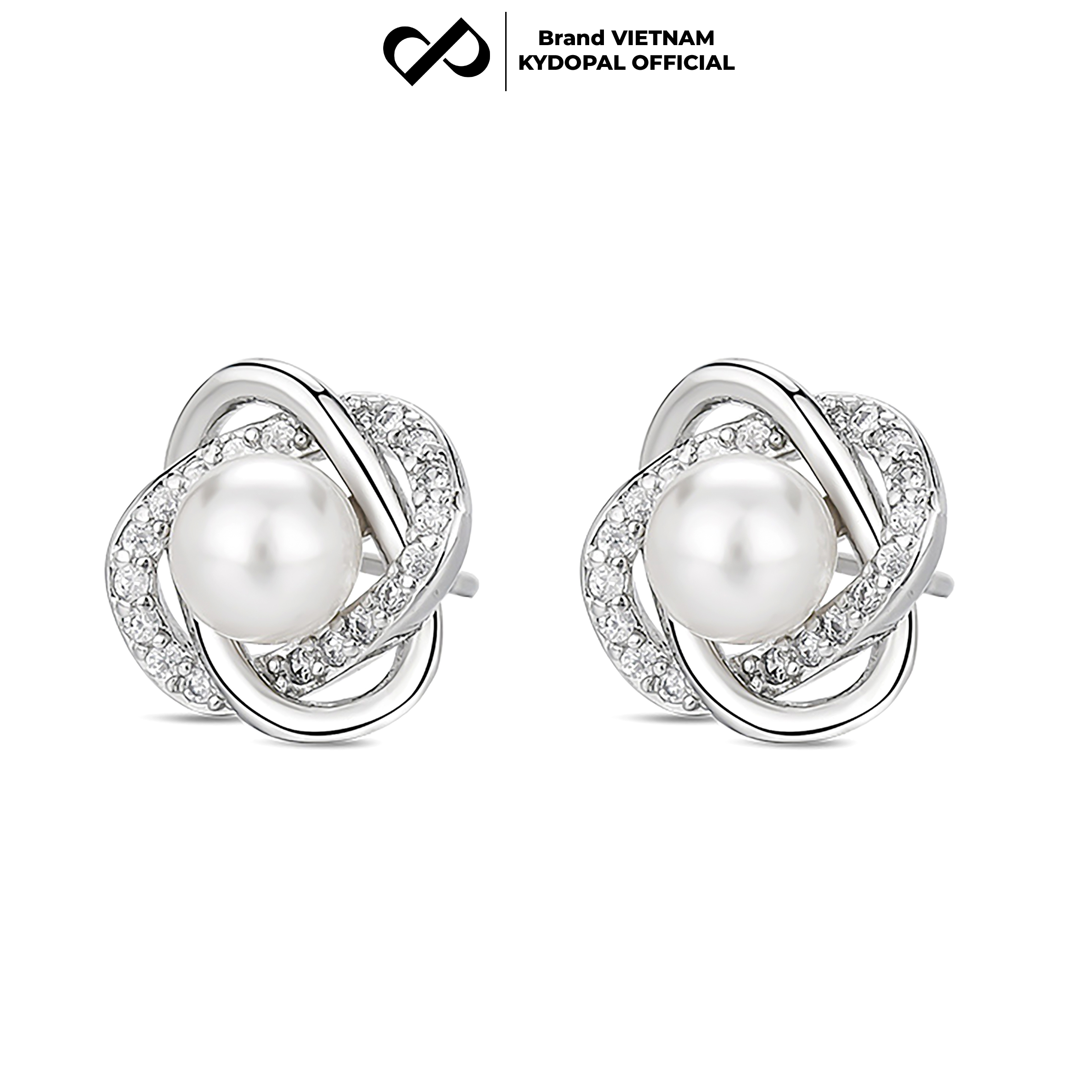 Khuyên tai bạc nữ KYDOPAL hoa cá tính xoắn đính trai nước ngọt tự nhiên nữ tính - PAL9C3K8