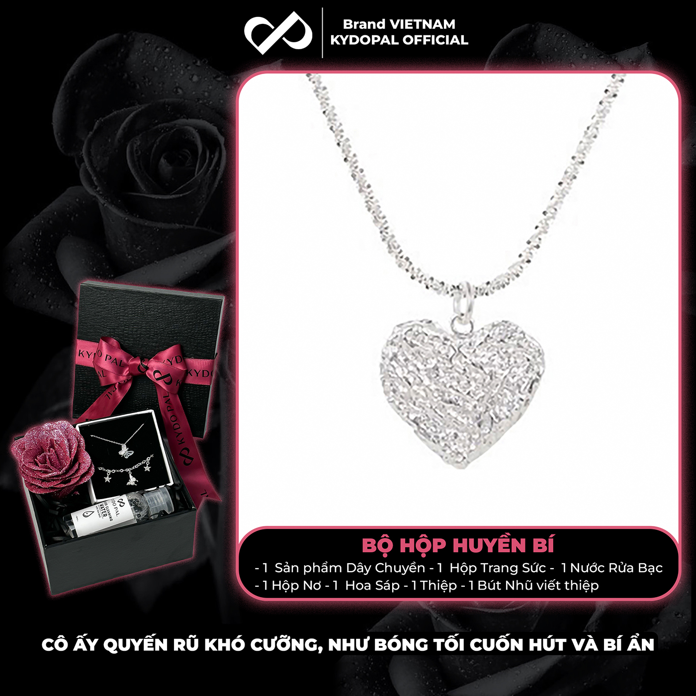 Dây chuyền bạc nữ KYDOPAL vòng cổ cá tính dây xù kim tuyến treo mặt tim phay cát bản to trang sức bạc 925 - PAL9C3C59