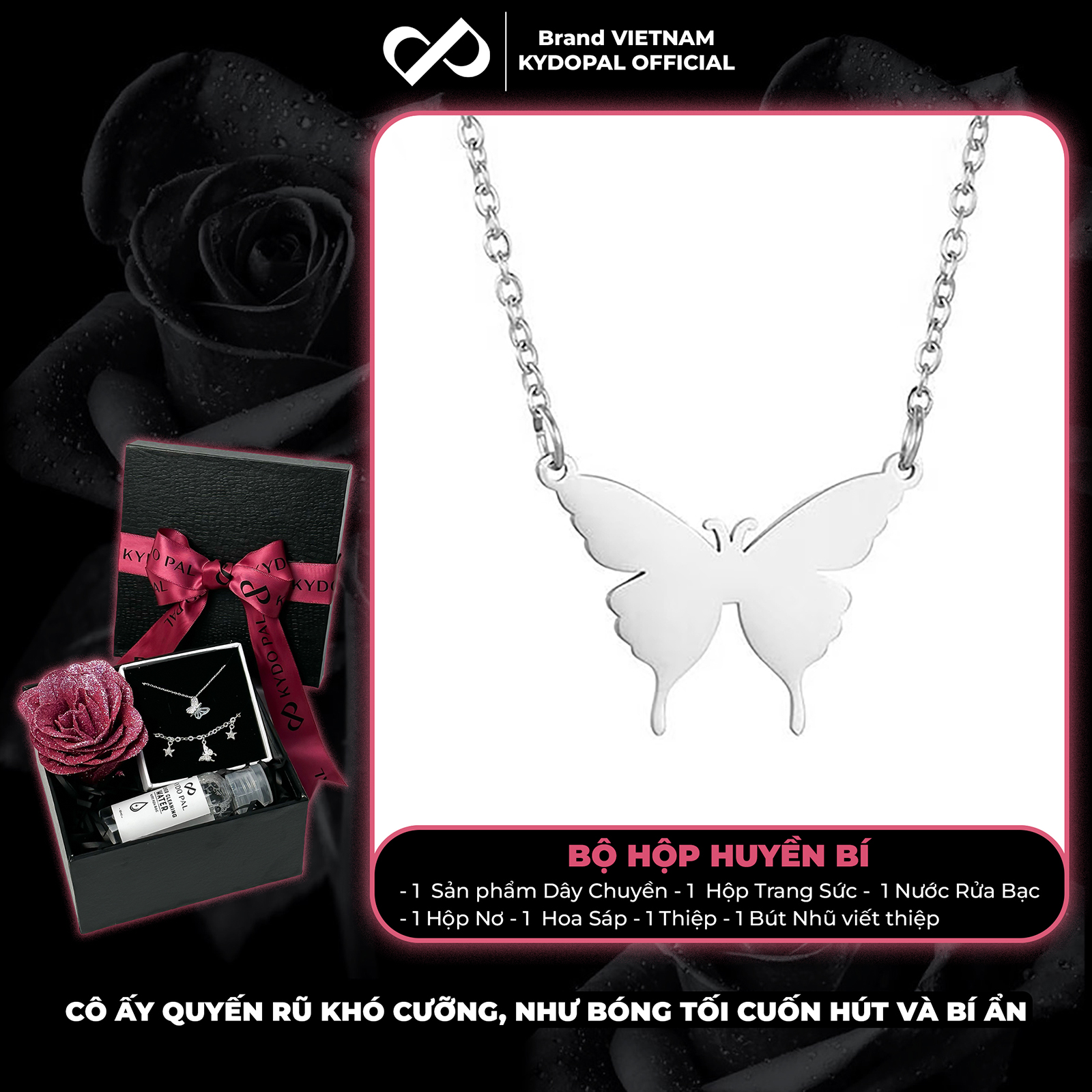Dây chuyền bạc nữ KYDOPAL hồ điệp cá tính trơn basic trang sức bạc cao cấp - PAL9C3C10