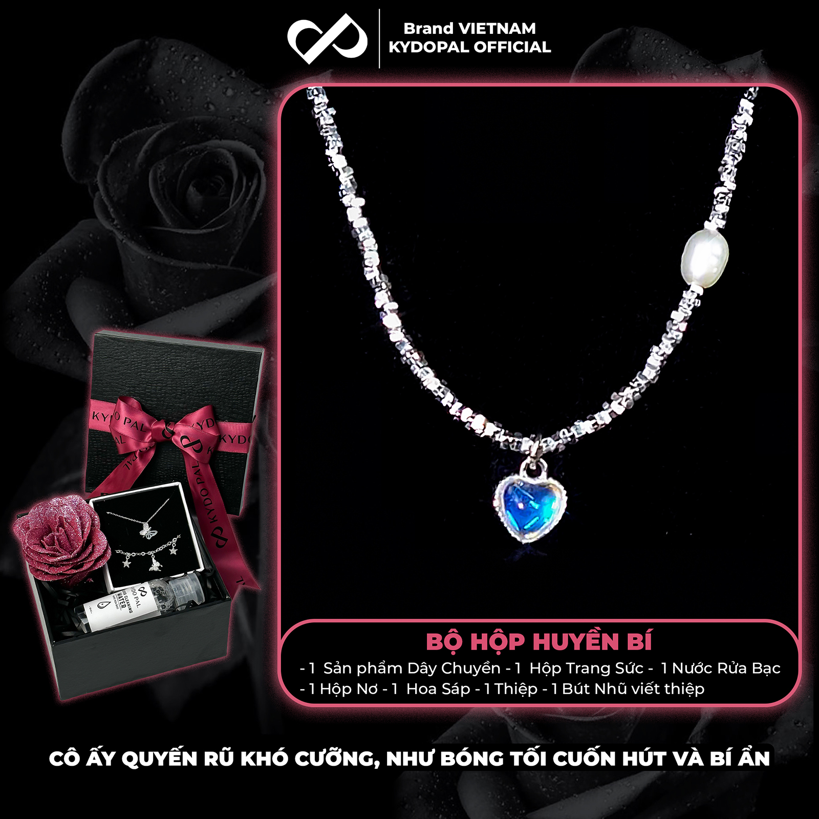 Dây chuyền bạc nữ KYDOPAL vòng cổ trái tim đá moon ánh xanh hạt vỡ nữ trang sức bạc 925 - PAL9C3C36