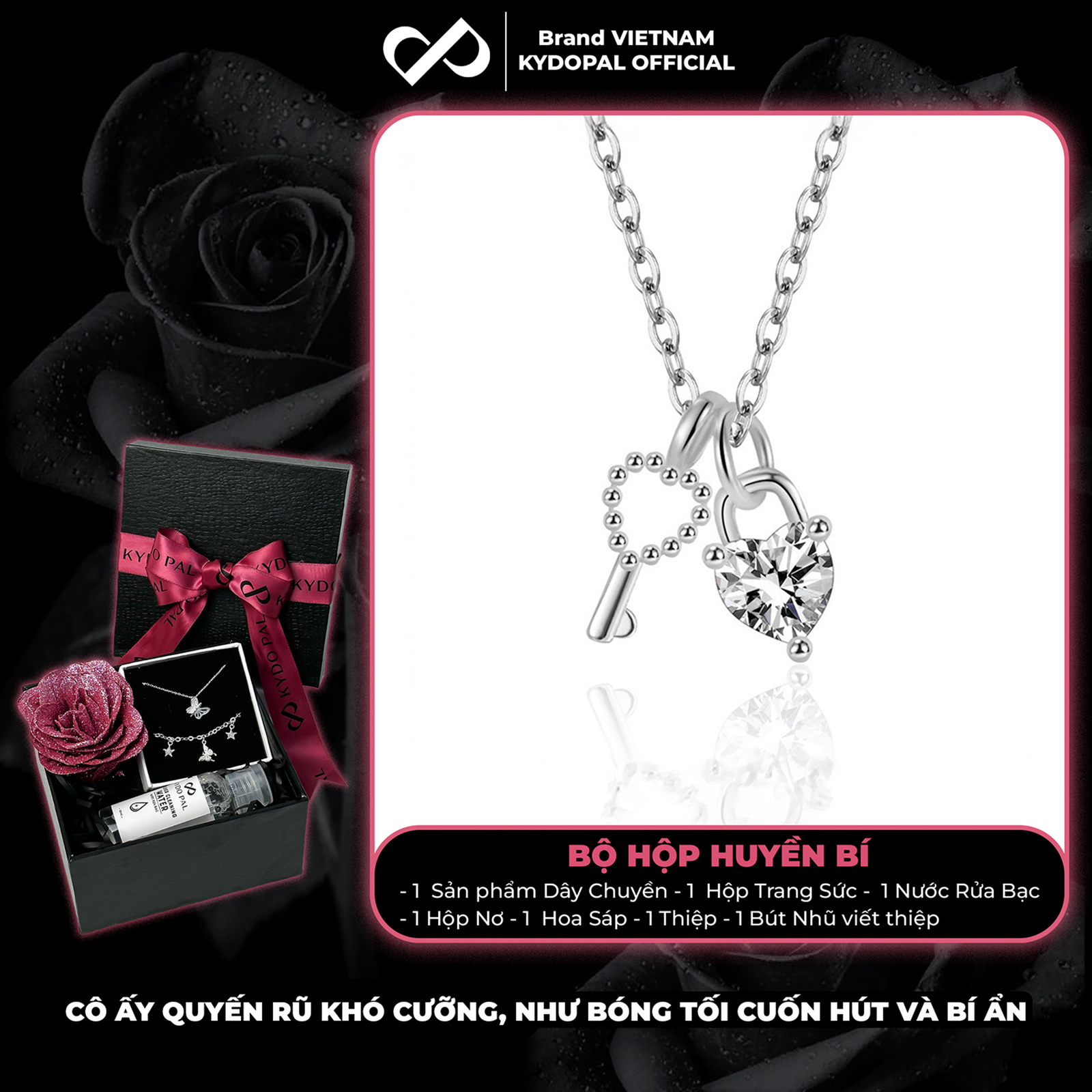 Dây chuyền bạc nữ KYDOPAL vòng cổ cá tính chìa khóa trái tim đá trắng trang sức bạc 925 - PAL9C3C46