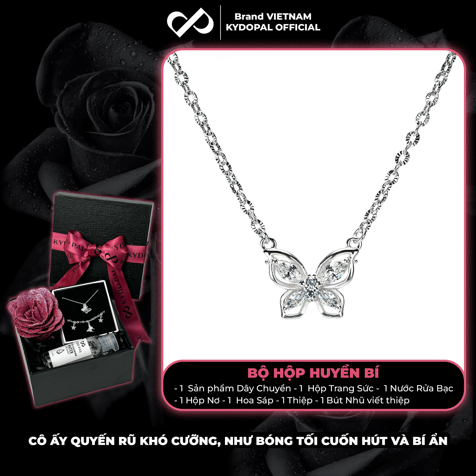 Dây chuyền bạc nữ KYDOPAL hồ điệp đính đá cá tính giọt nước dây hoa chặn trang sức bạc 925 - PAL93C31