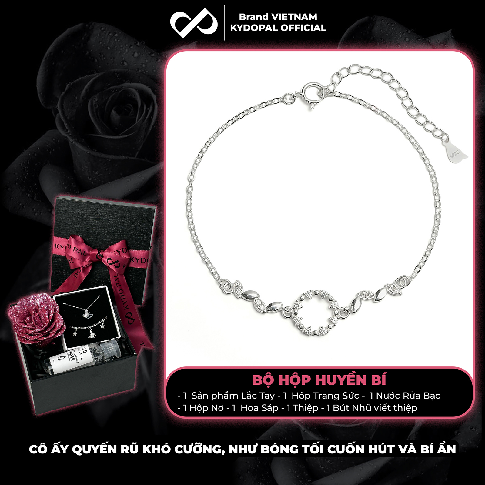 Lắc tay bạc nữ KYDOPAL mặt tròn nạm đá hình lá Circle Leaf huyền thoại biển xanh xinh xắn - PAL9C8L3
