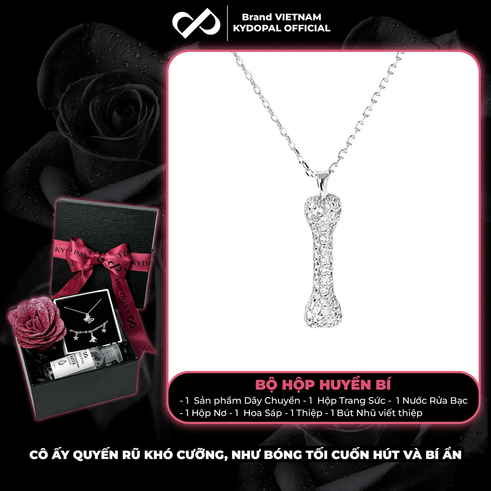 Dây chuyền bạc nữ KYDOPAL vòng cổ cá tính mặt xương đính đá trang sức bạc cao cấp - PAL9C3C68