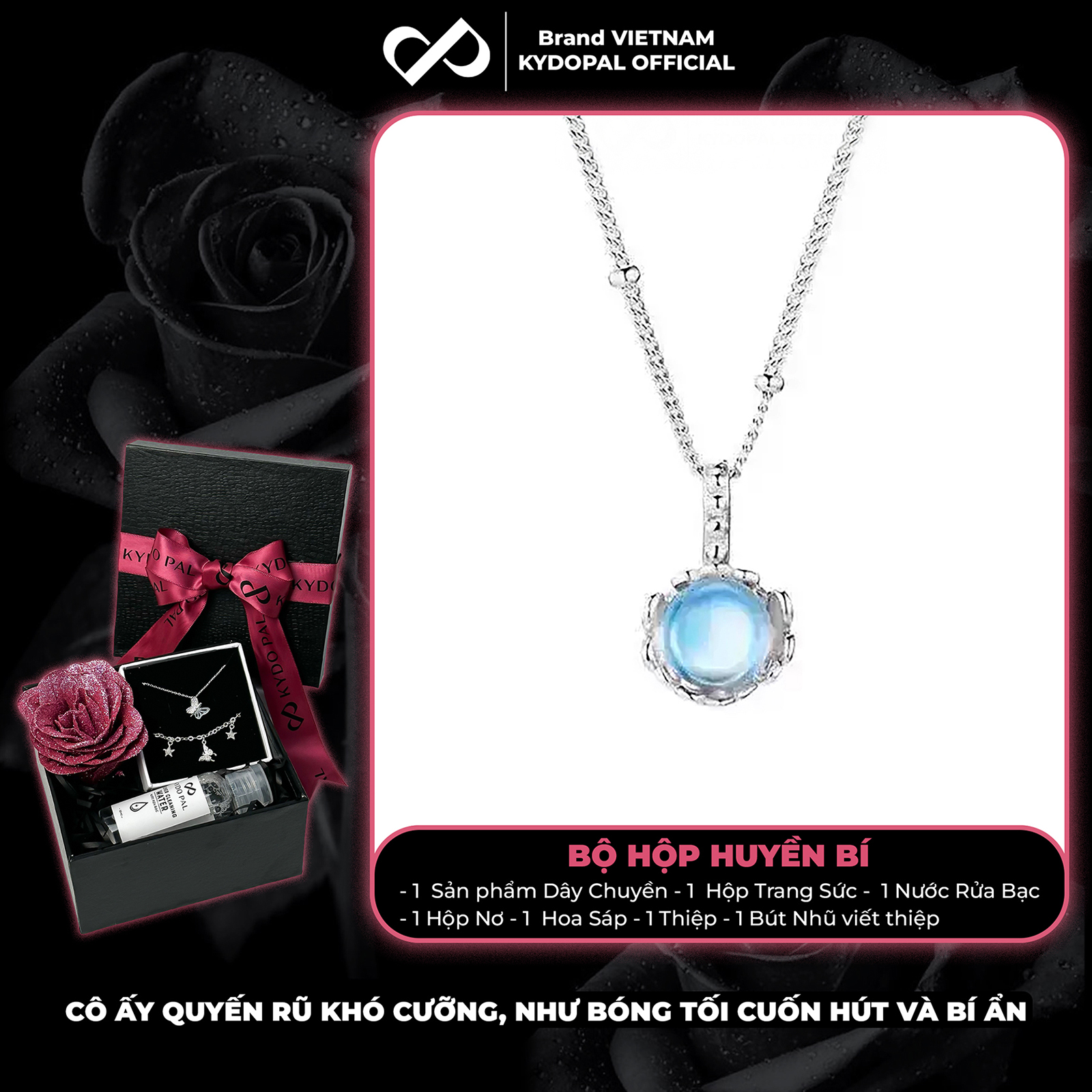 Dây chuyền bạc nữ KYDOPAL vòng cổ cá tính ổ đá cánh hoa tú cầu moonstone trang sức bạc 925 - PAL9C3C33