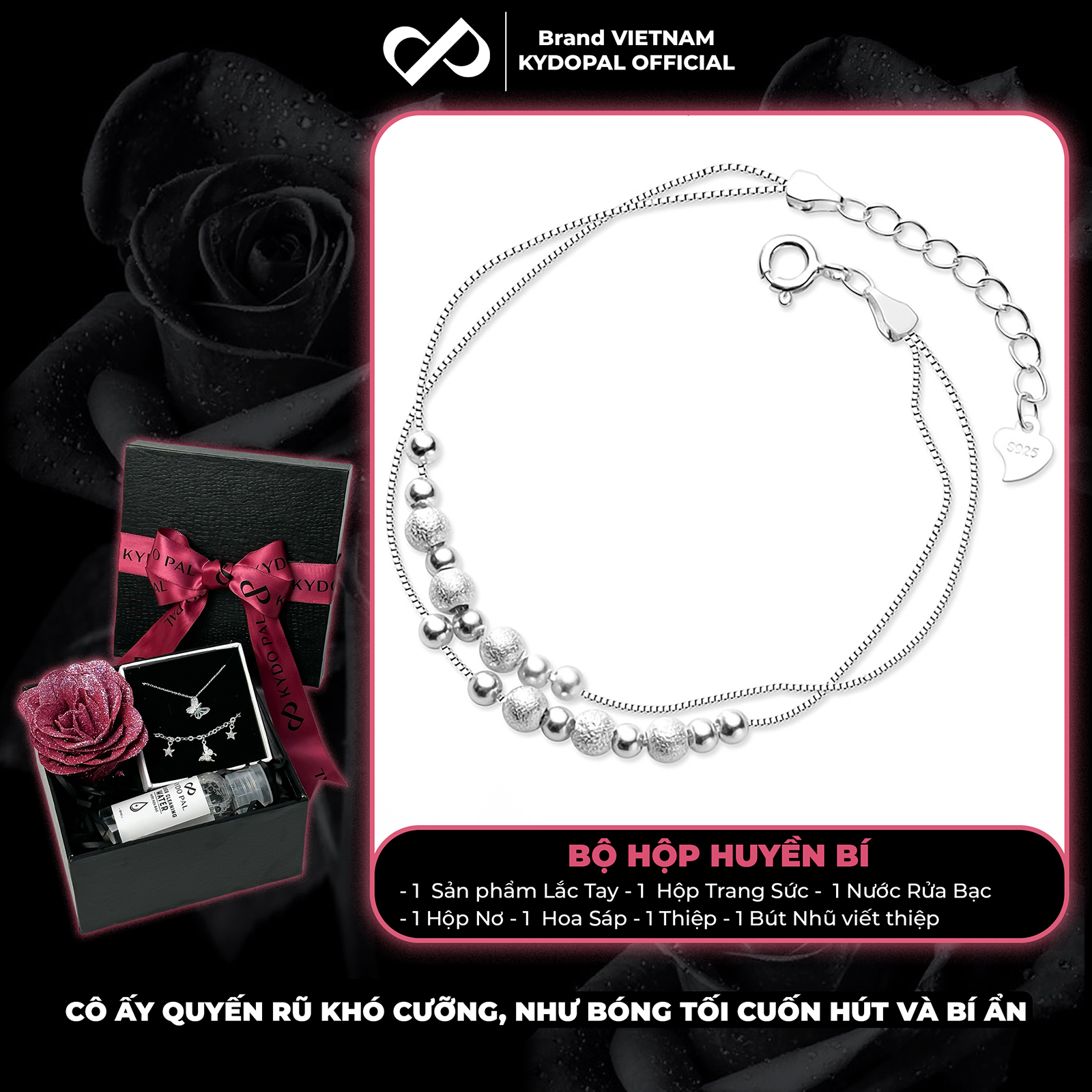 Lắc tay, lắc chân bạc nữ KYDOPAL dây kép xỏ bi cá tính phay cát lấp lánh trang sức 925 - PAL9C3L65