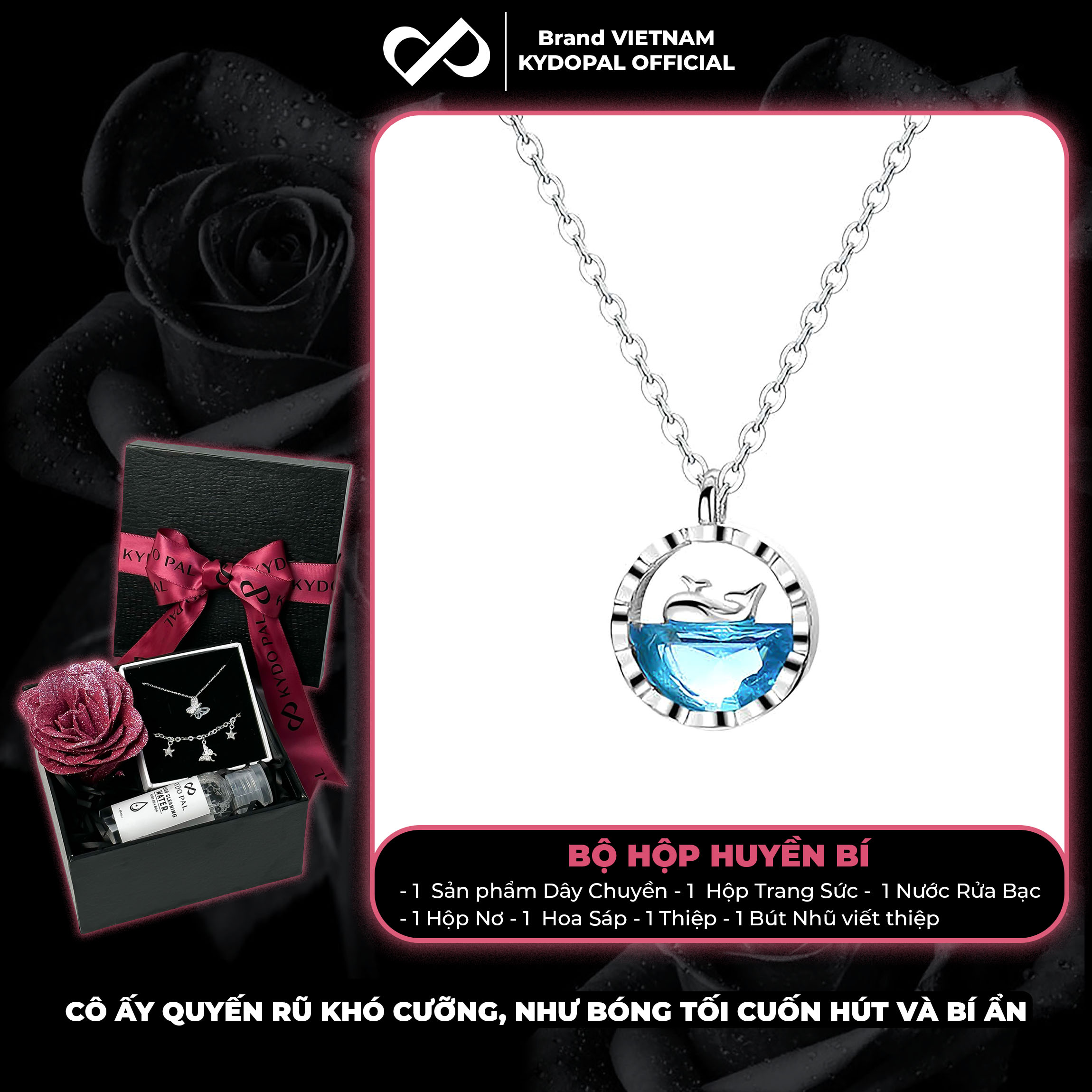 Dây chuyền bạc nữ KYDOPAL vòng cổ cá tính cá voi biển xanh lấp lánh trang sức bạc 925 - PAL9C3C49