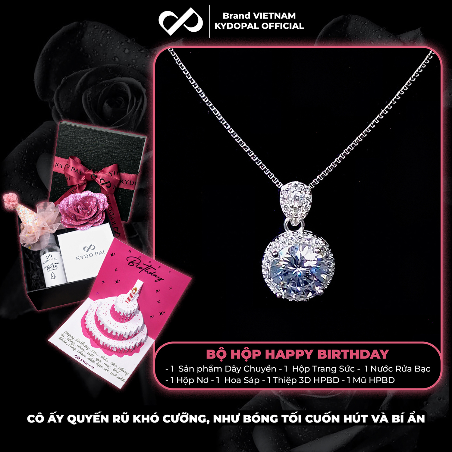 Dây chuyền bạc nữ KYDOPAL mặt đá tròn cá tính nạm đá cao cấp trang sức bạc 925 - PAL9C3C26