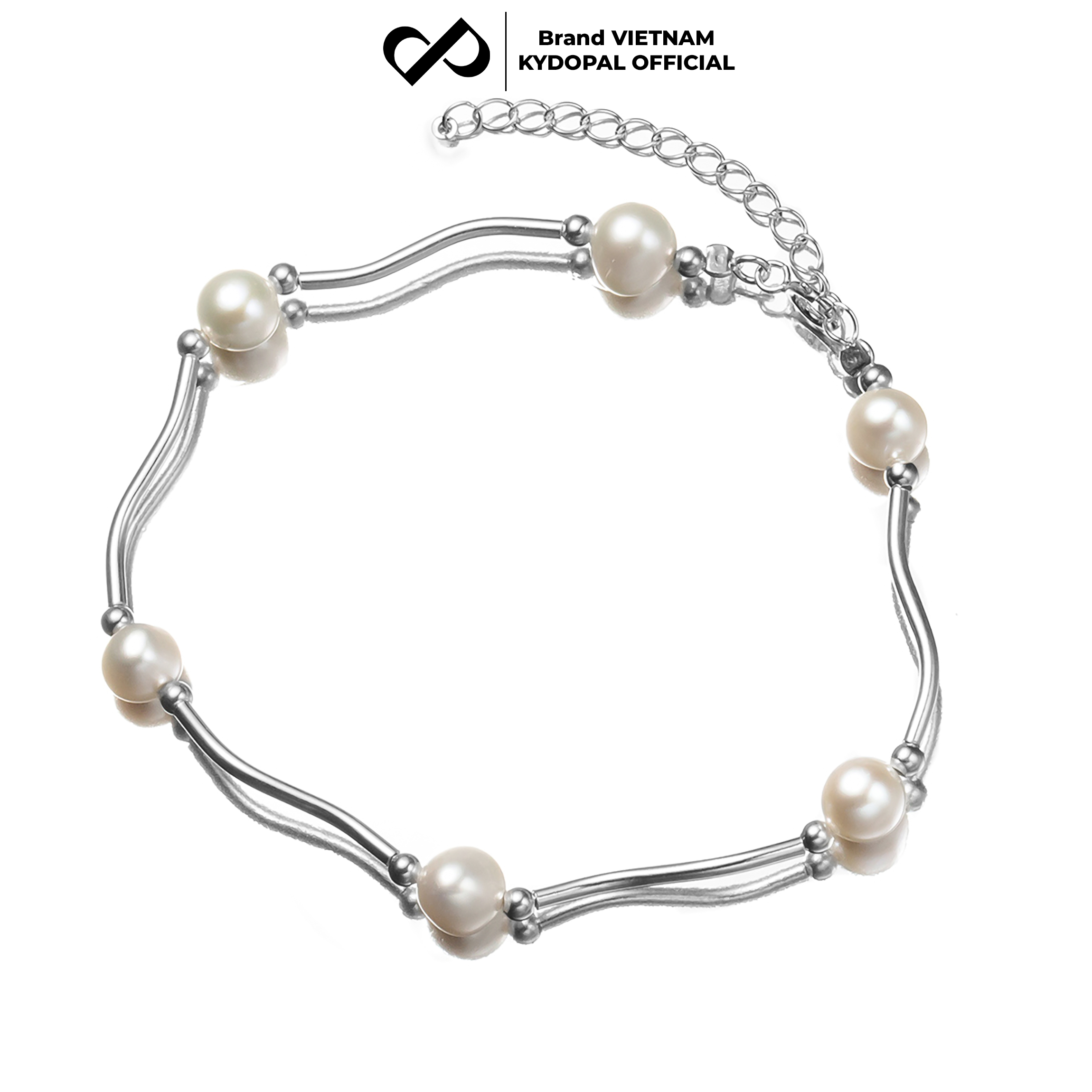 Lắc tay bạc nữ KYDOPAL vòng tay hạt trai nước ngọt mix ống bạc xoắn nữ tính trang sức bạc 925 - PAL9C3L53