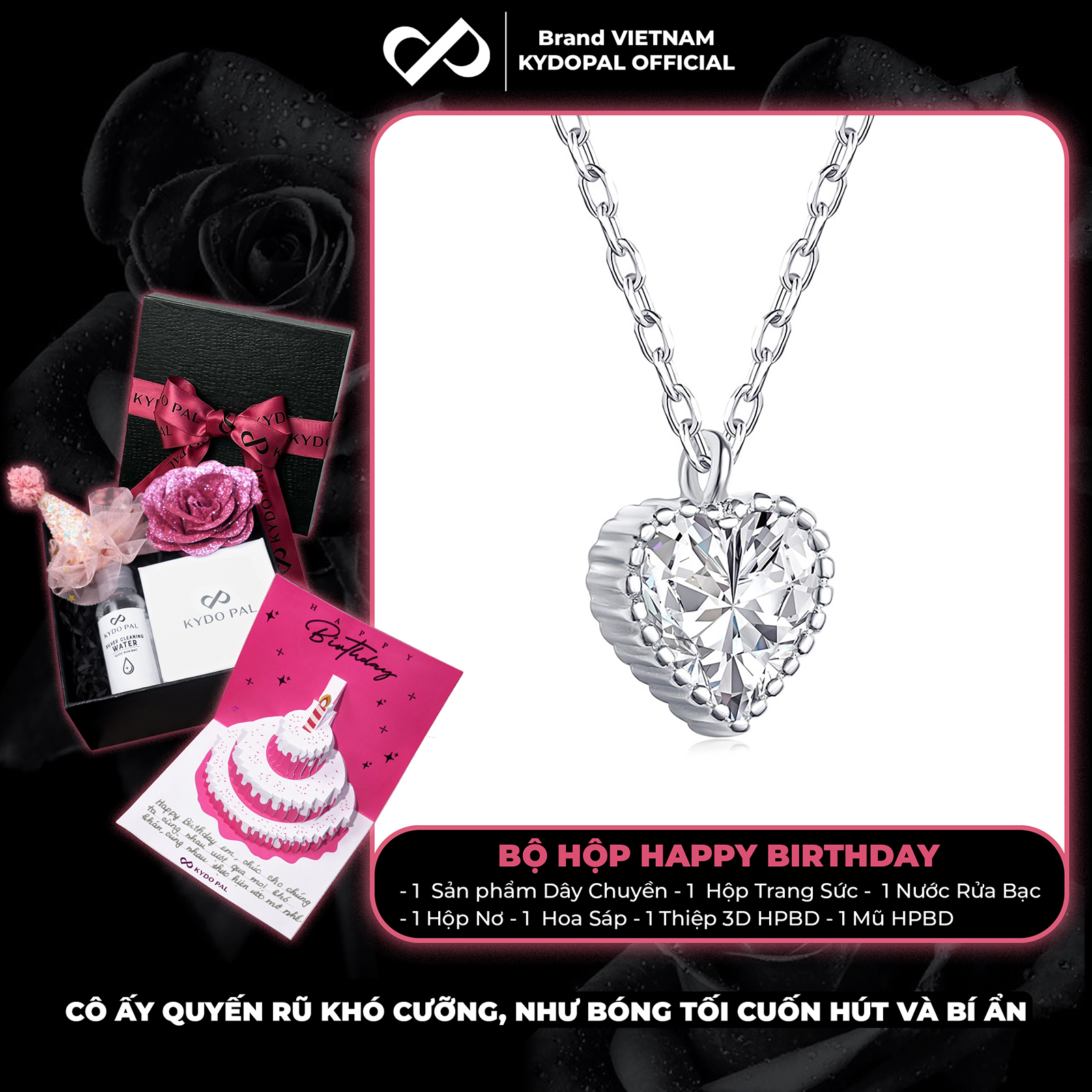 Dây chuyền bạc nữ KYDOPAL mặt trái tim đính đá viền cao cấp trang sức bạc 925 - PAL9C3C12