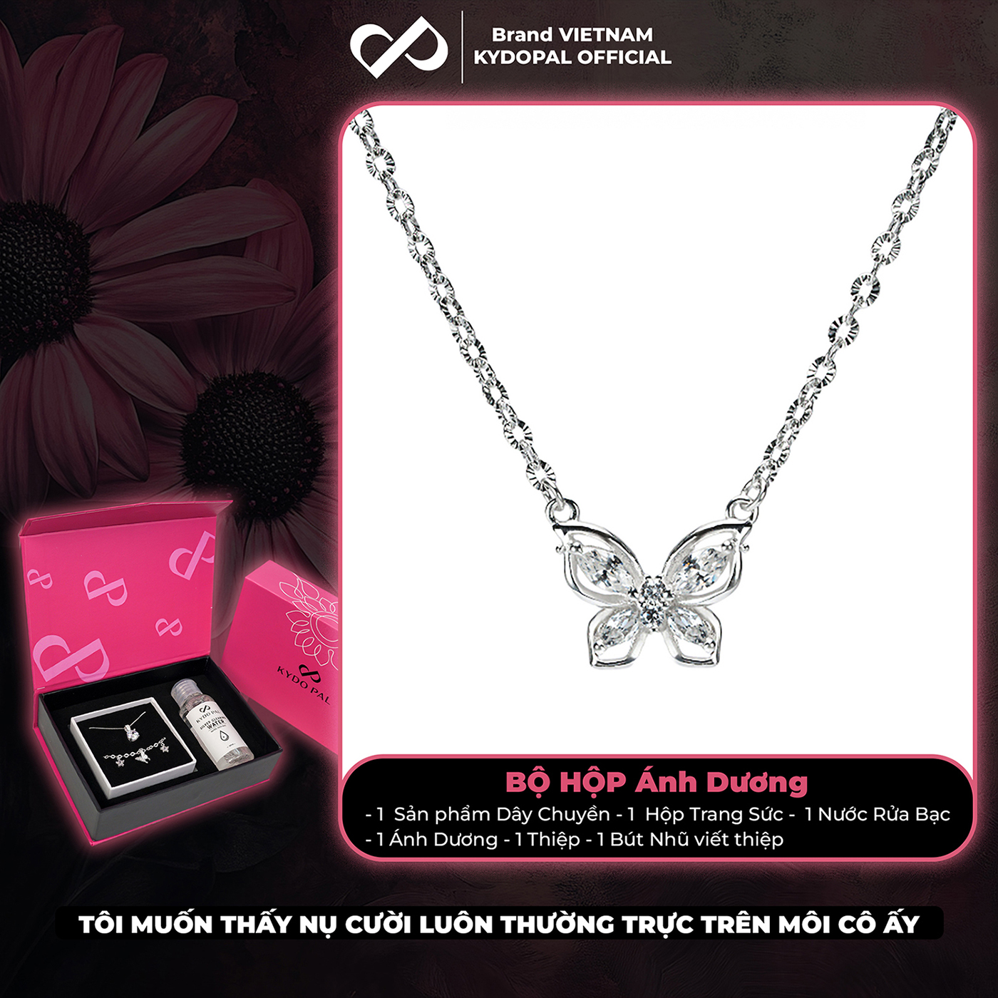 Dây chuyền bạc nữ KYDOPAL hồ điệp đính đá cá tính giọt nước dây hoa chặn trang sức bạc 925 - PAL93C31