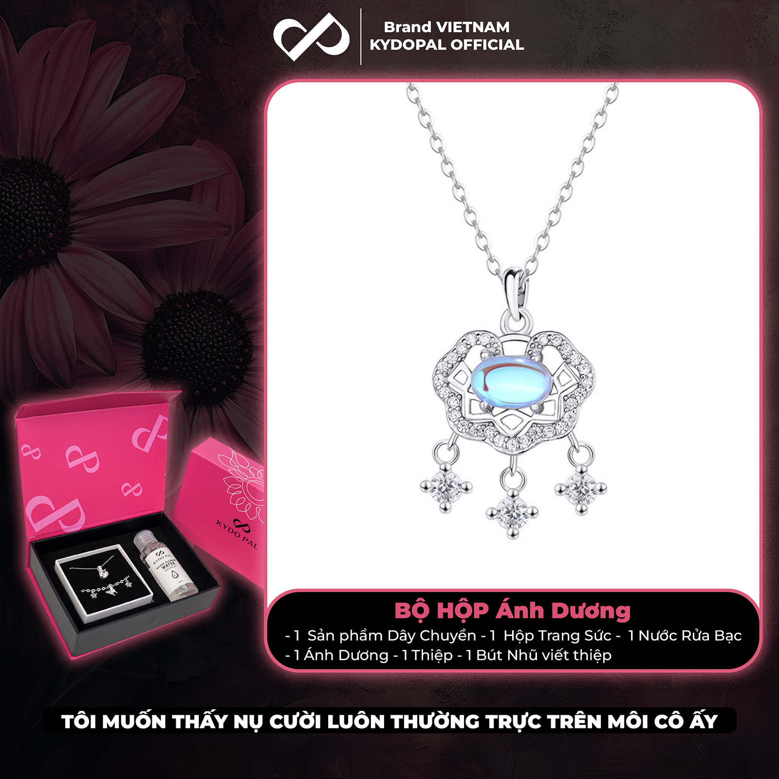 Dây chuyền bạc nữ KYDOPAL Mặt khóa trường mệnh gắn đá màu đổi sắc trang sức bạc 925 - PAL9C3C44
