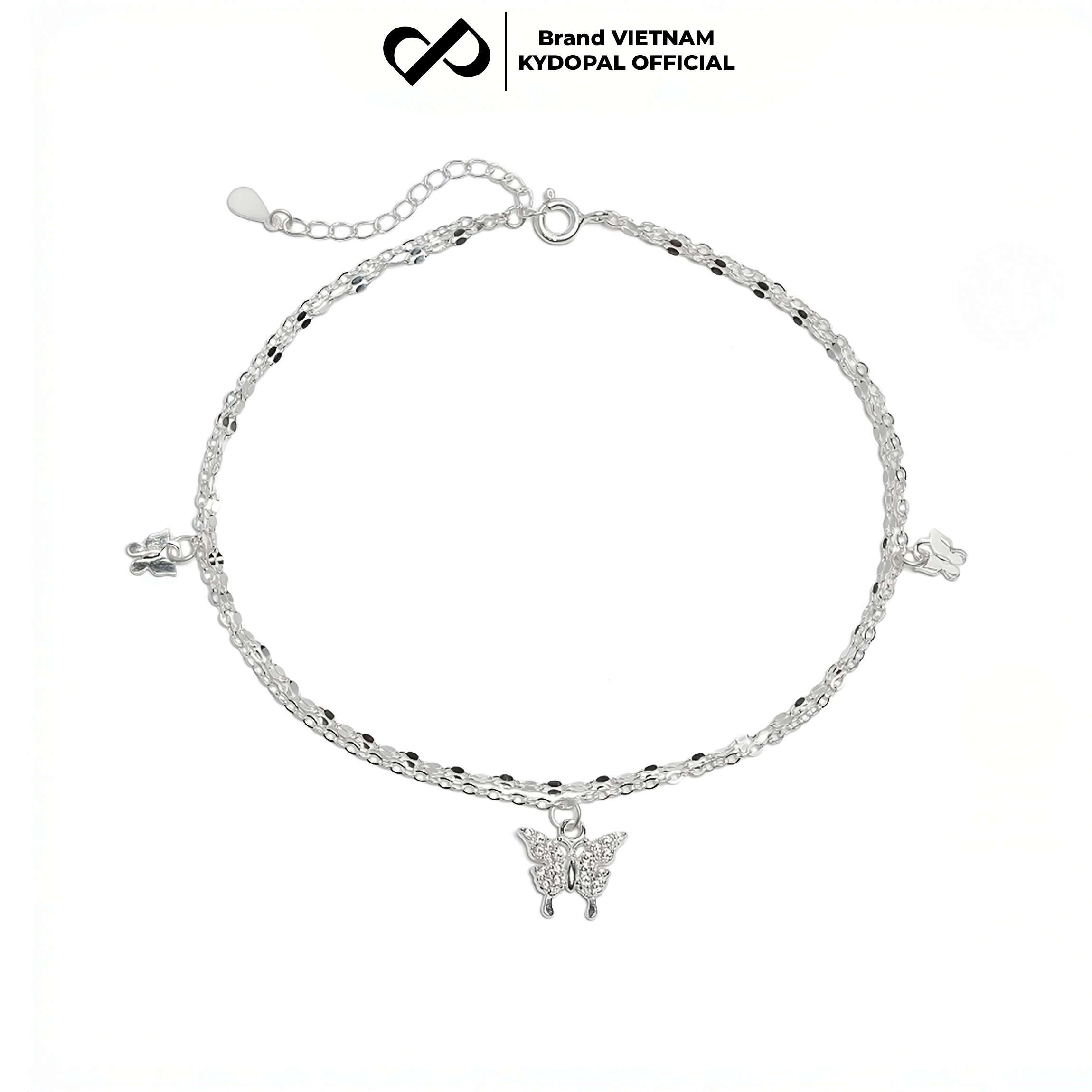 Lắc chân bạc nữ KYDOPAL dây kép hoa chặn treo charm hồ điệp đính đá dịu dàng, sang trọng - PAL9C8LC5