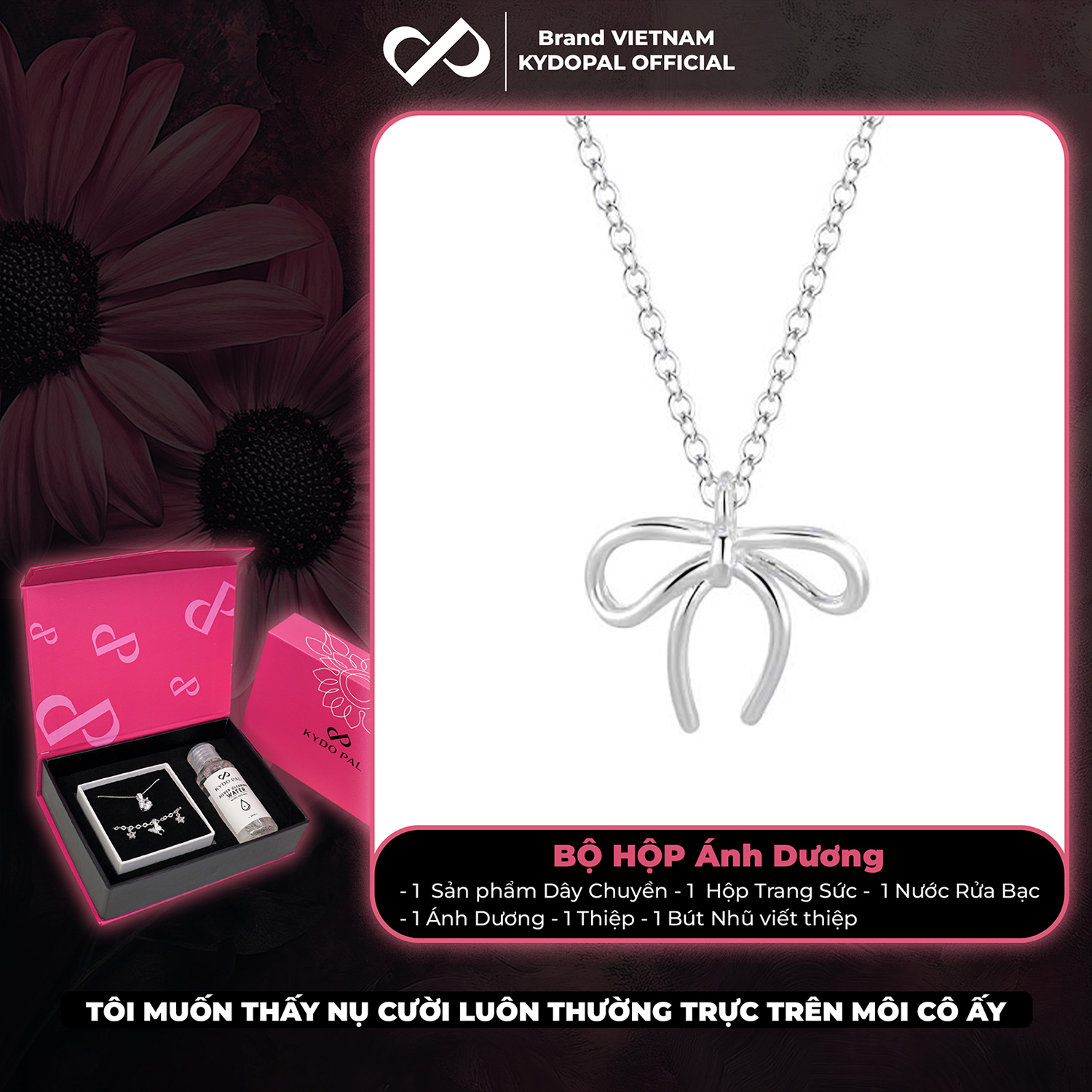 Dây chuyền bạc nữ KYDOPAL nơ cá tính thắt trơn basic trang sức bạc 925 - PAL9C3C15