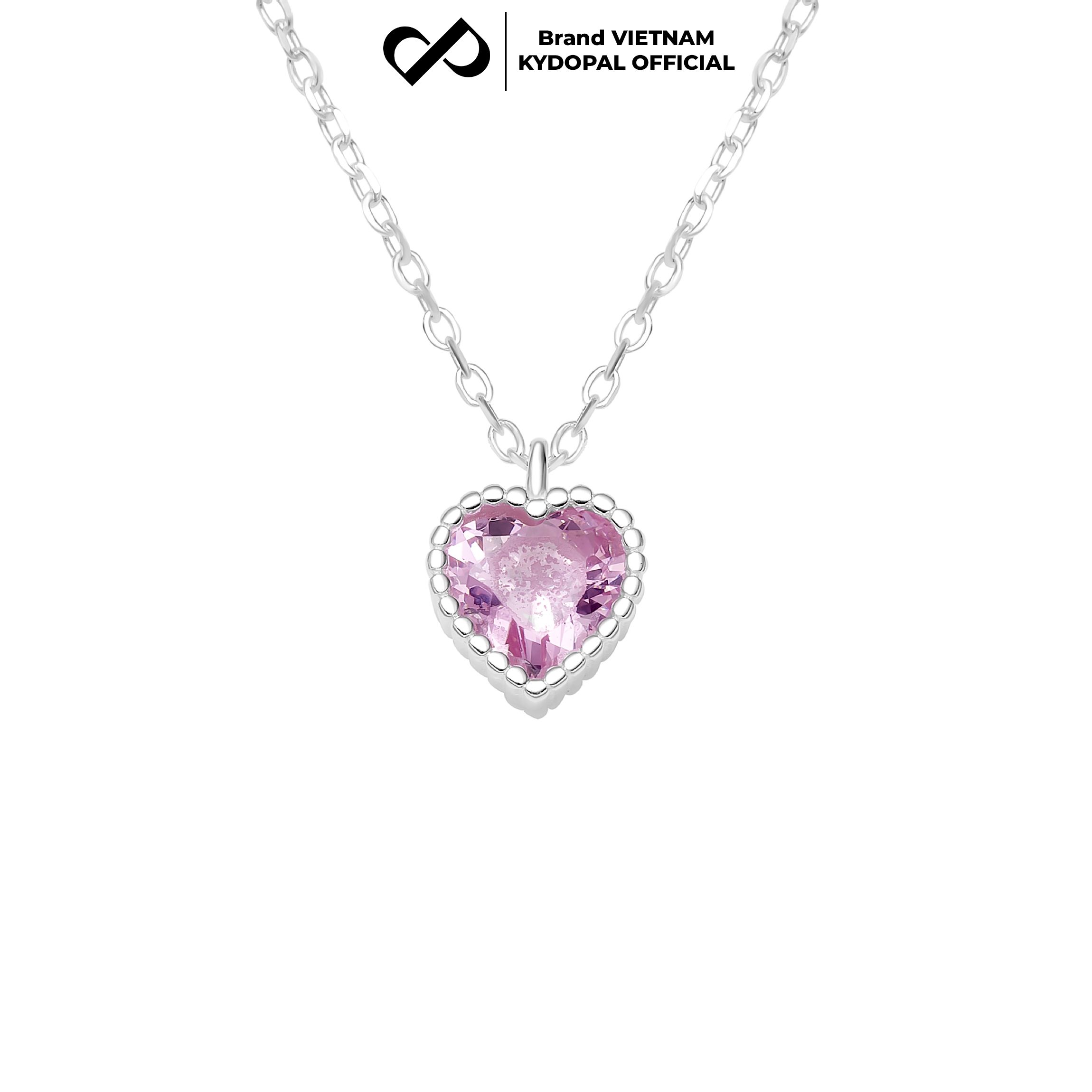 Dây chuyền bạc nữ KYDOPAL mẫu cá tính hạt mix mặt tim hồng blink lấp lánh trang sức 925 - PAL9C3C67