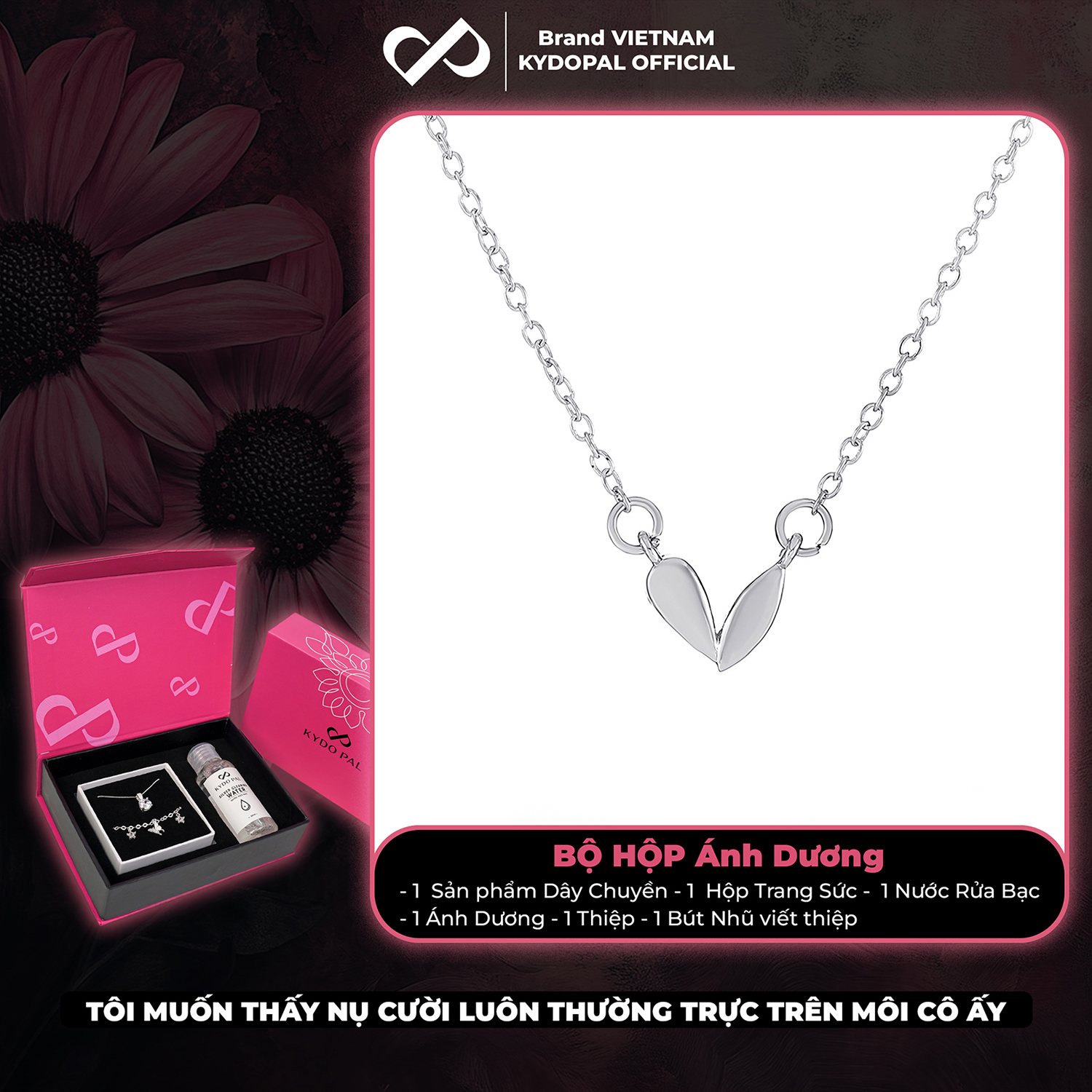 Dây chuyền bạc nữ KYDOPAL cá tính trái tim trơn bóng trang sức bạc 925 - PAL9C3C14