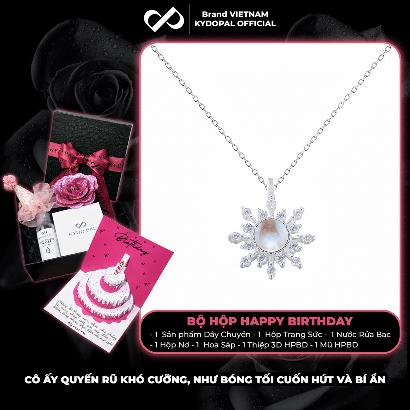 Dây chuyền bạc nữ KYDOPAL vòng cổ mặt trời đá moonstone đổi màu lấp lánh - PAL9C3C48