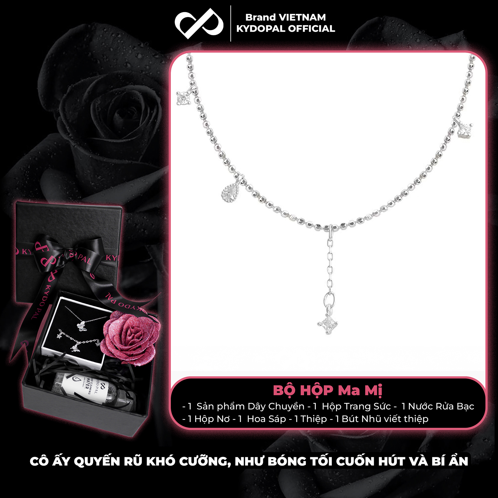 Dây chuyền bạc nữ KYDOPAL cá tính dây hạt lấp lánh mix hạt đá nữ tính trang sức bạc cao cấp - PAL9C3C16