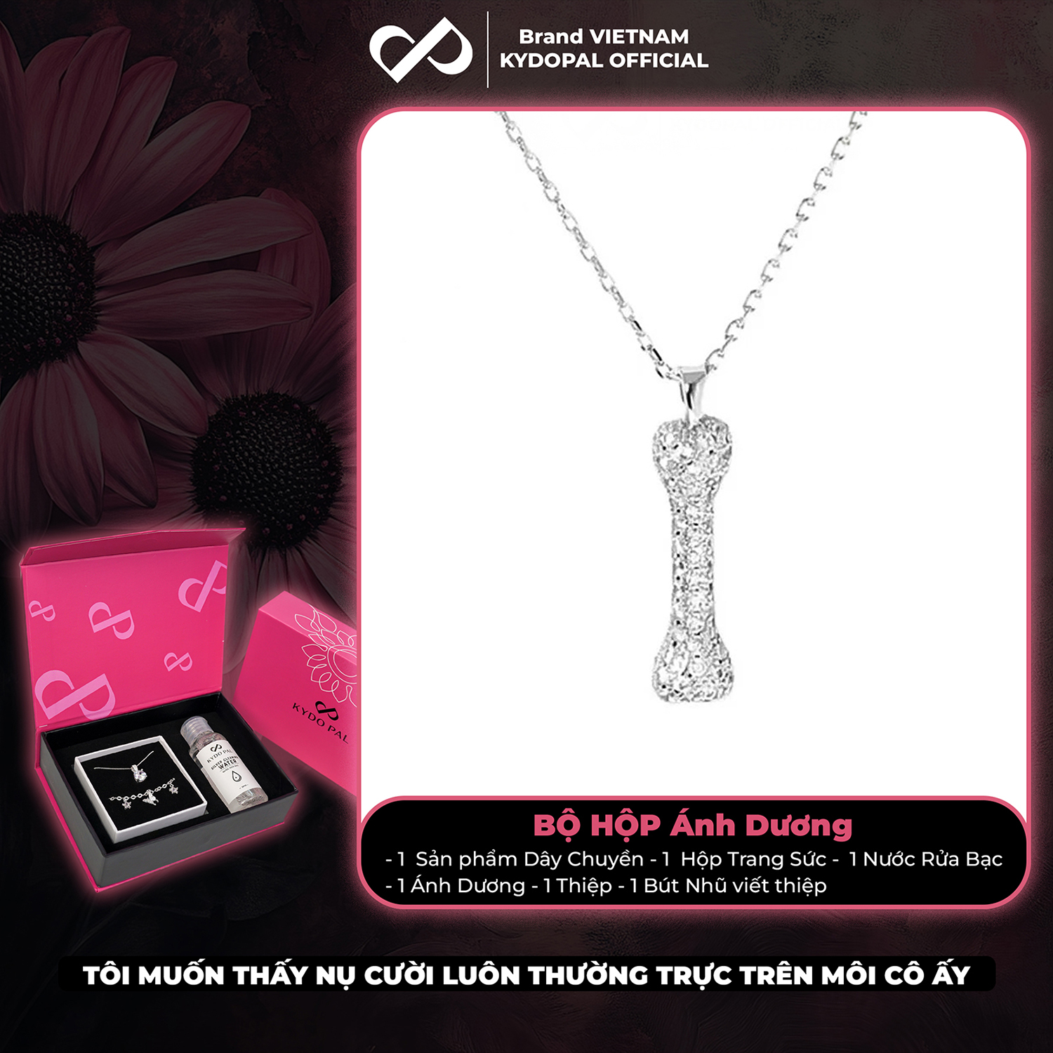 Dây chuyền bạc nữ KYDOPAL vòng cổ cá tính mặt xương đính đá trang sức bạc cao cấp - PAL9C3C68