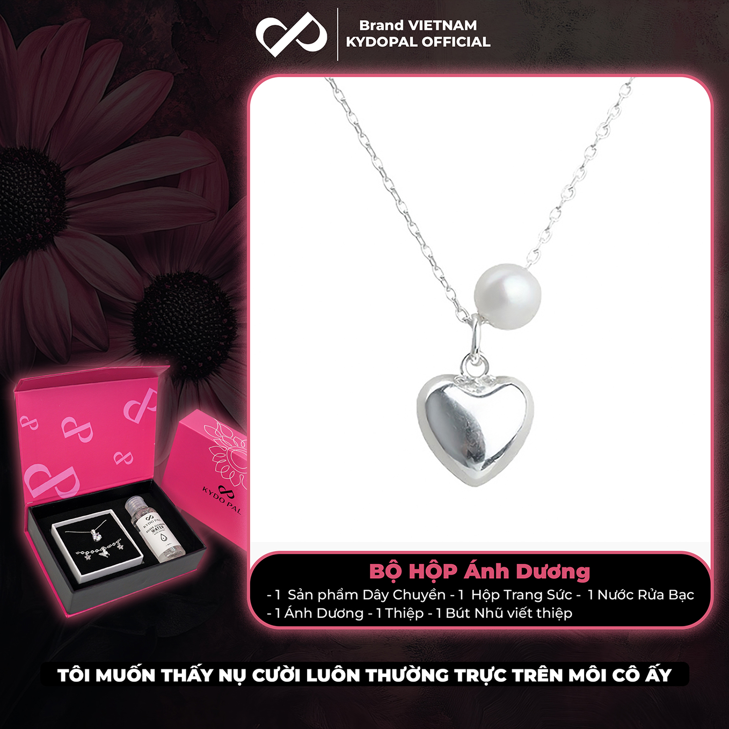 Dây chuyền bạc nữ KYDOPAL vòng cổ cá tính xỏ trai nuôi mix tim phồng nữ tính - PAL9C3C54