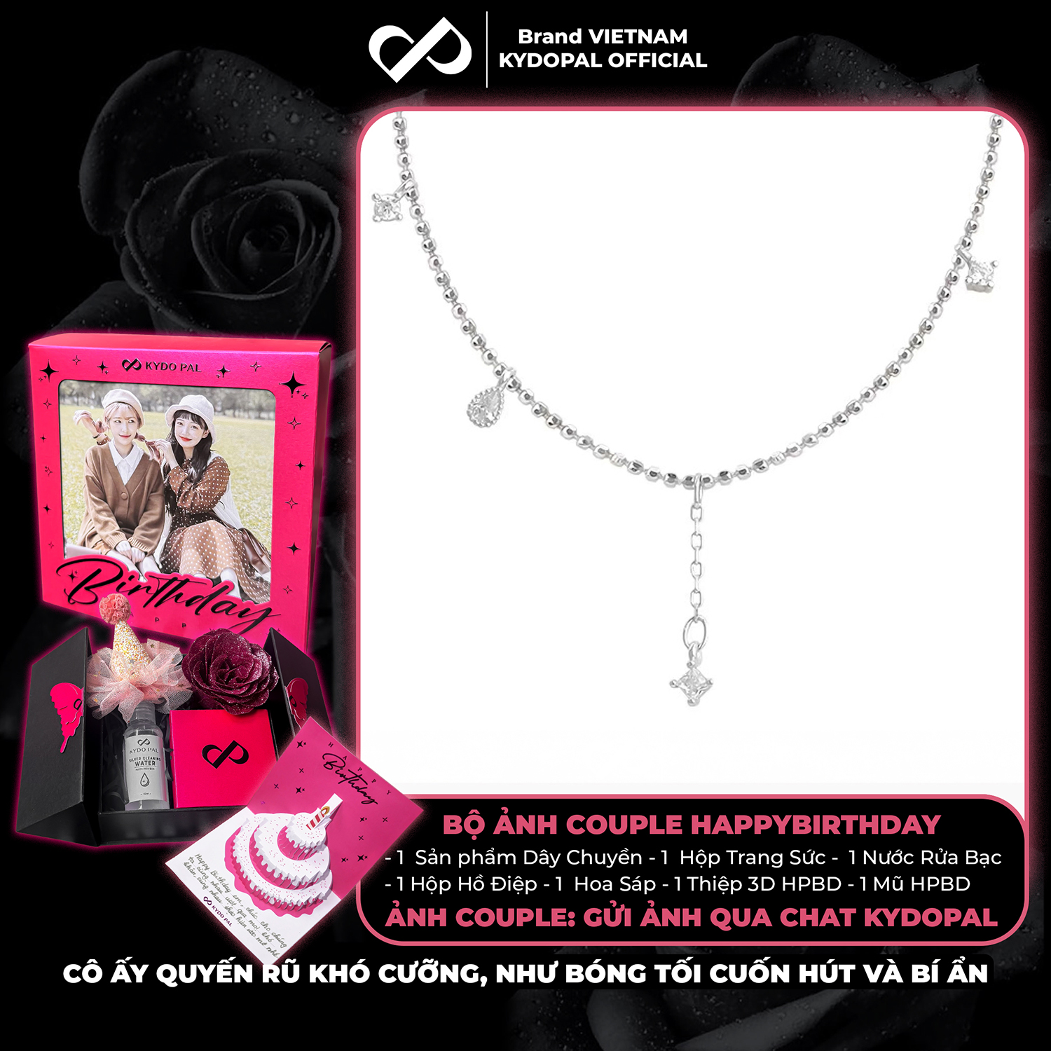 Dây chuyền bạc nữ KYDOPAL cá tính dây hạt lấp lánh mix hạt đá nữ tính trang sức bạc cao cấp - PAL9C3C16