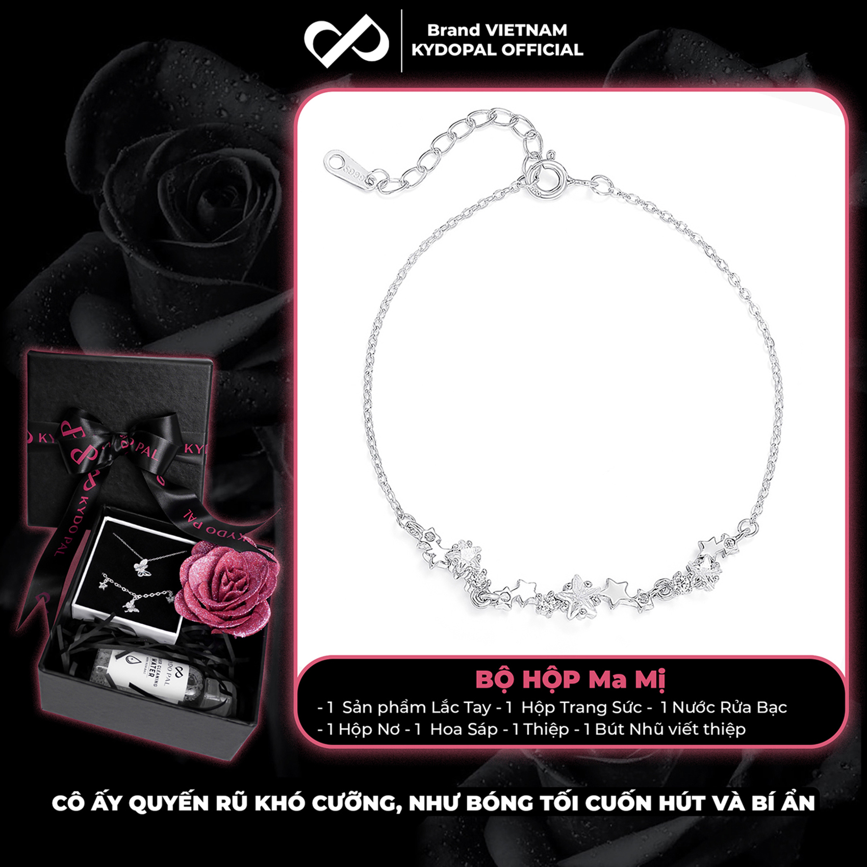 Lắc tay bạc nữ KYDOPAL dải sao đính đá Shining Star nhẹ nhàng sang trọng trang sức 925 - PAL9C8L13