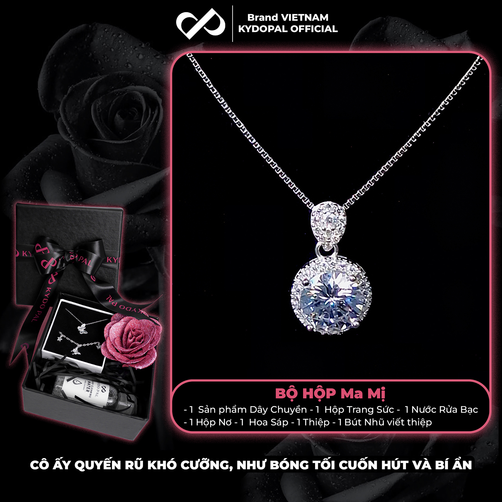 Dây chuyền bạc nữ KYDOPAL mặt đá tròn cá tính nạm đá cao cấp trang sức bạc 925 - PAL9C3C26