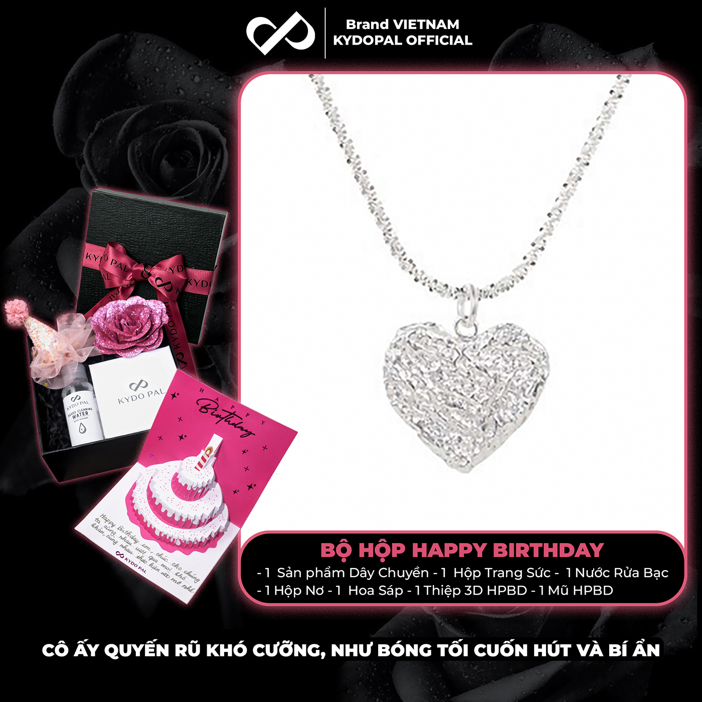 Dây chuyền bạc nữ KYDOPAL vòng cổ cá tính dây xù kim tuyến treo mặt tim phay cát bản to trang sức bạc 925 - PAL9C3C59