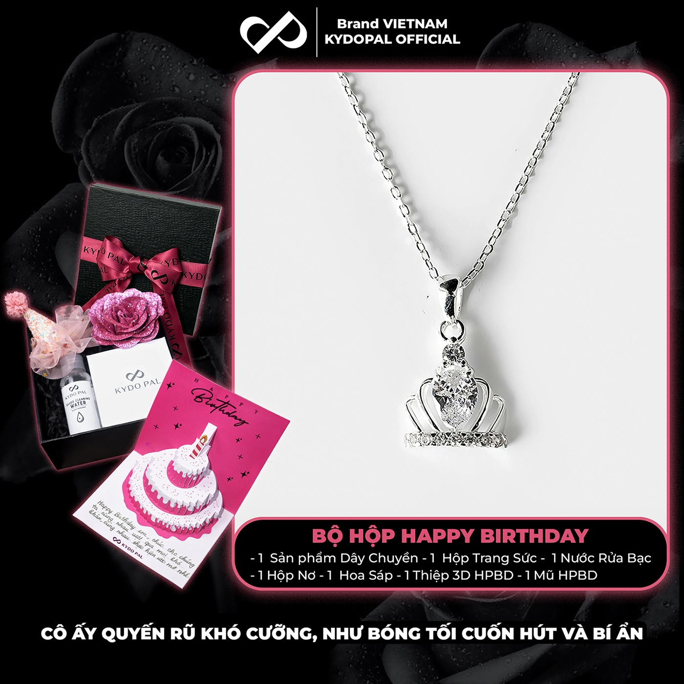 Dây chuyền bạc nữ KYDOPAL mặt vương miện công chúa đính đá nữ tính trang sức bạc 925 - PAL9C3C17