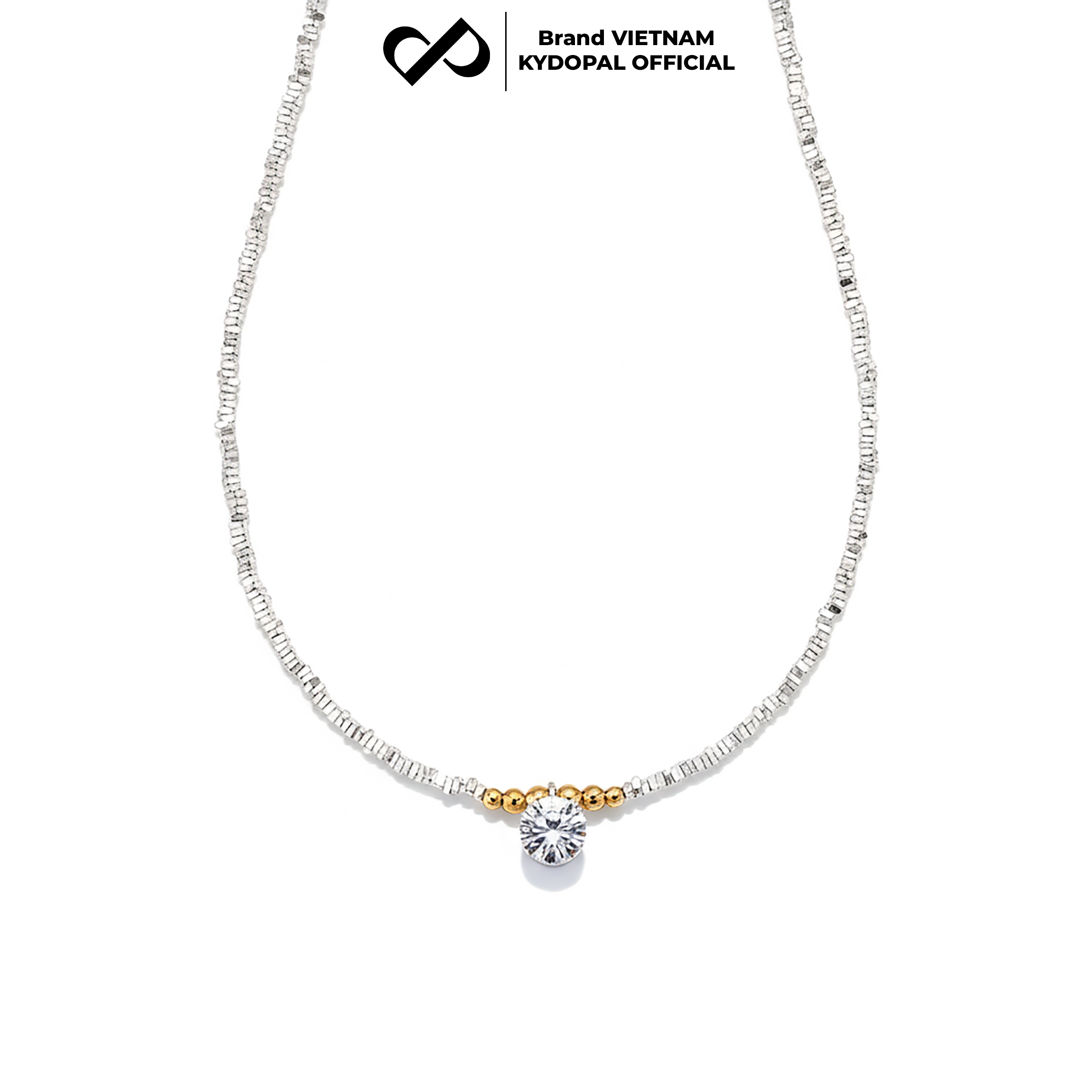 Dây chuyền bạc nữ KYDOPAL hạt bạc vỡ mix charm bi vàng treo đá 8mm sáng trang sức 925 - PAL9C3C37