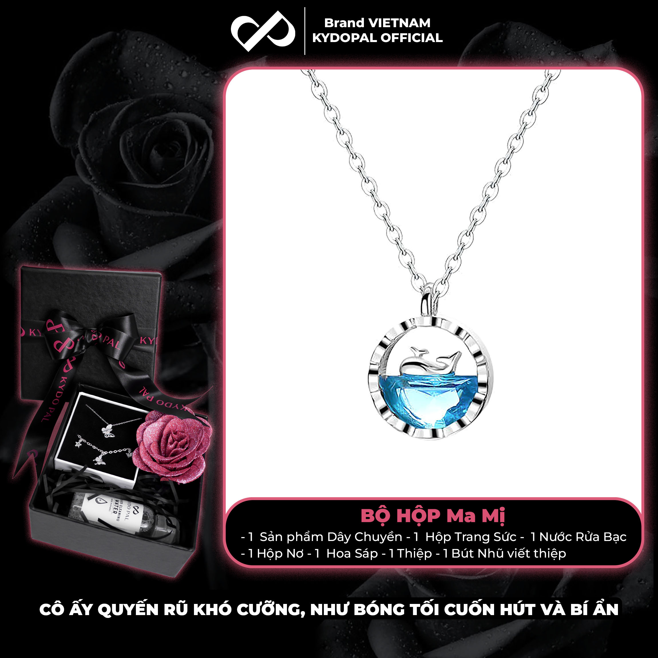 Dây chuyền bạc nữ KYDOPAL vòng cổ cá tính cá voi biển xanh lấp lánh trang sức bạc 925 - PAL9C3C49