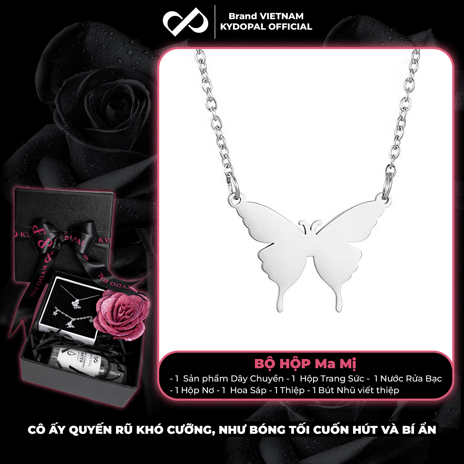 Dây chuyền bạc nữ KYDOPAL hồ điệp cá tính trơn basic trang sức bạc cao cấp - PAL9C3C10