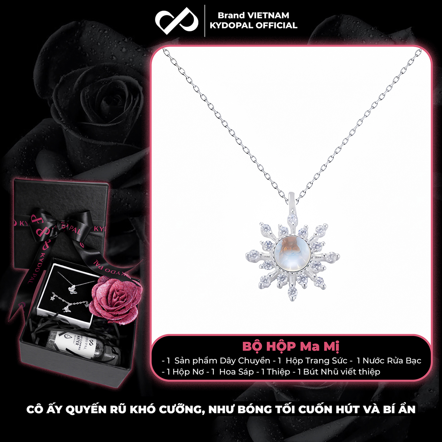 Dây chuyền bạc nữ KYDOPAL vòng cổ mặt trời đá moonstone đổi màu lấp lánh - PAL9C3C48