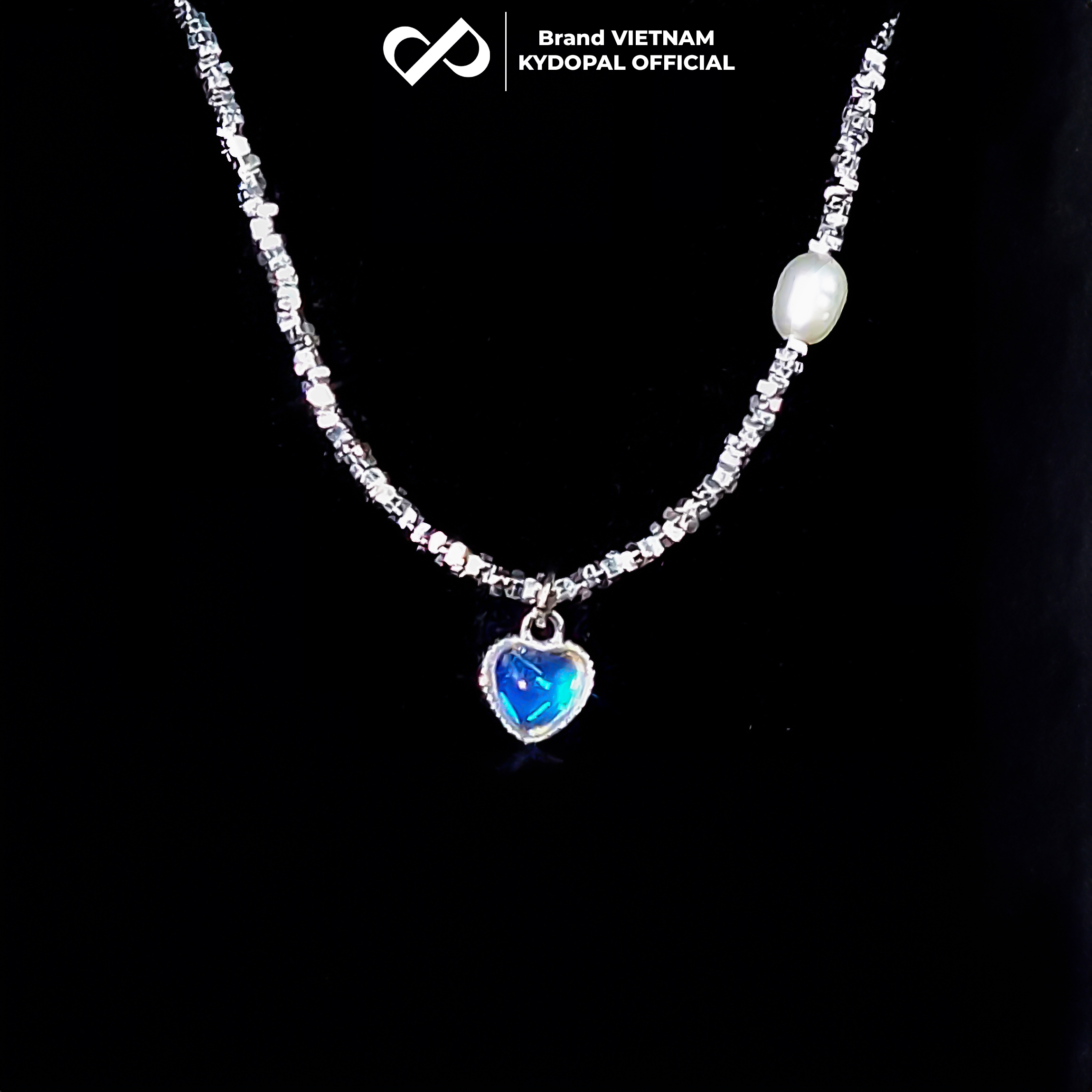 Dây chuyền bạc nữ KYDOPAL vòng cổ trái tim đá moon ánh xanh hạt vỡ nữ trang sức bạc 925 - PAL9C3C36