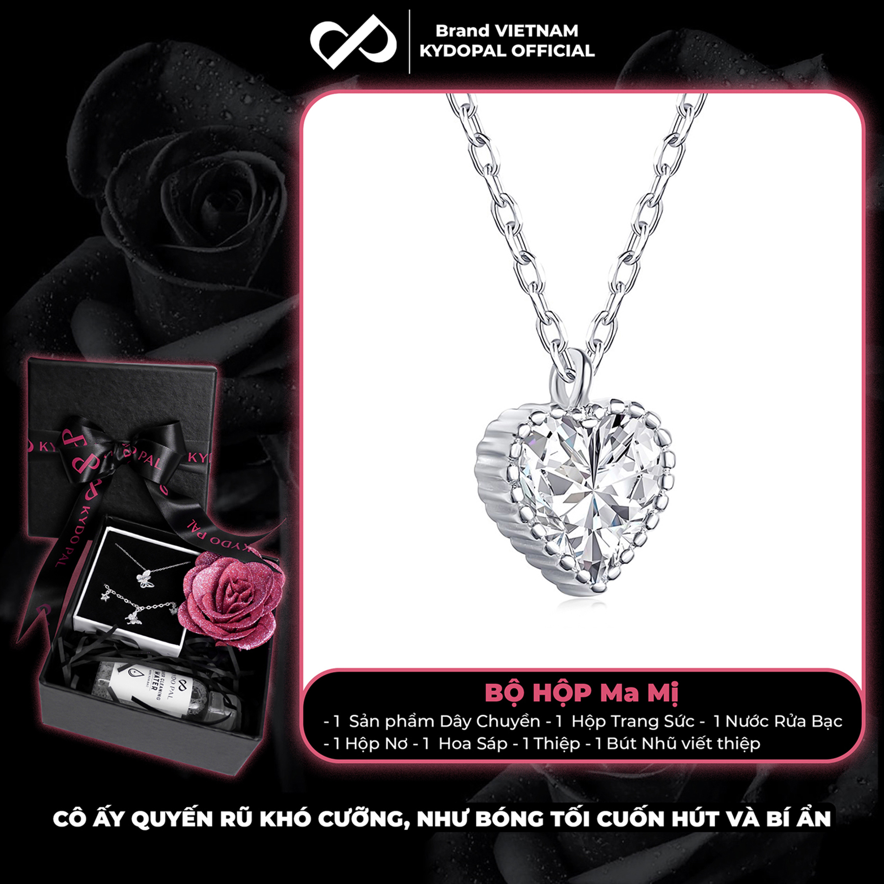 Dây chuyền bạc nữ KYDOPAL mặt trái tim đính đá viền cao cấp trang sức bạc 925 - PAL9C3C12