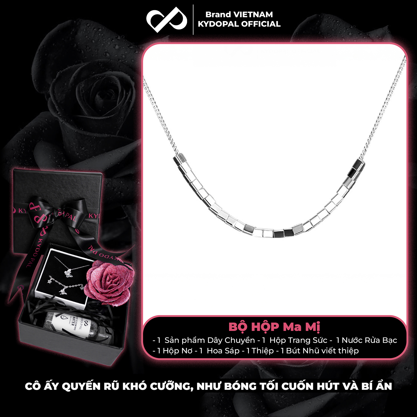 Dây chuyền bạc nữ KYDOPAL vòng cổ cá tính mặt chuỗi hạt vuông cá tính trang sức bạc 925 - PAL9C3C56