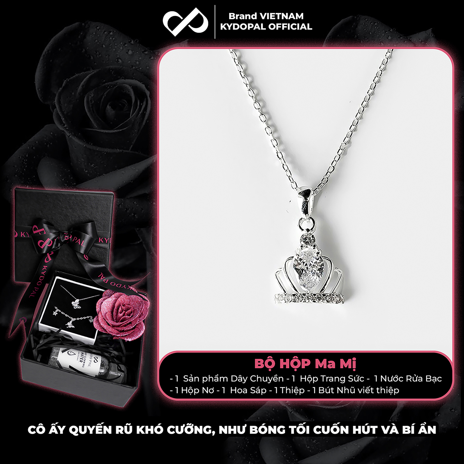 Dây chuyền bạc nữ KYDOPAL mặt vương miện công chúa đính đá nữ tính trang sức bạc 925 - PAL9C3C17