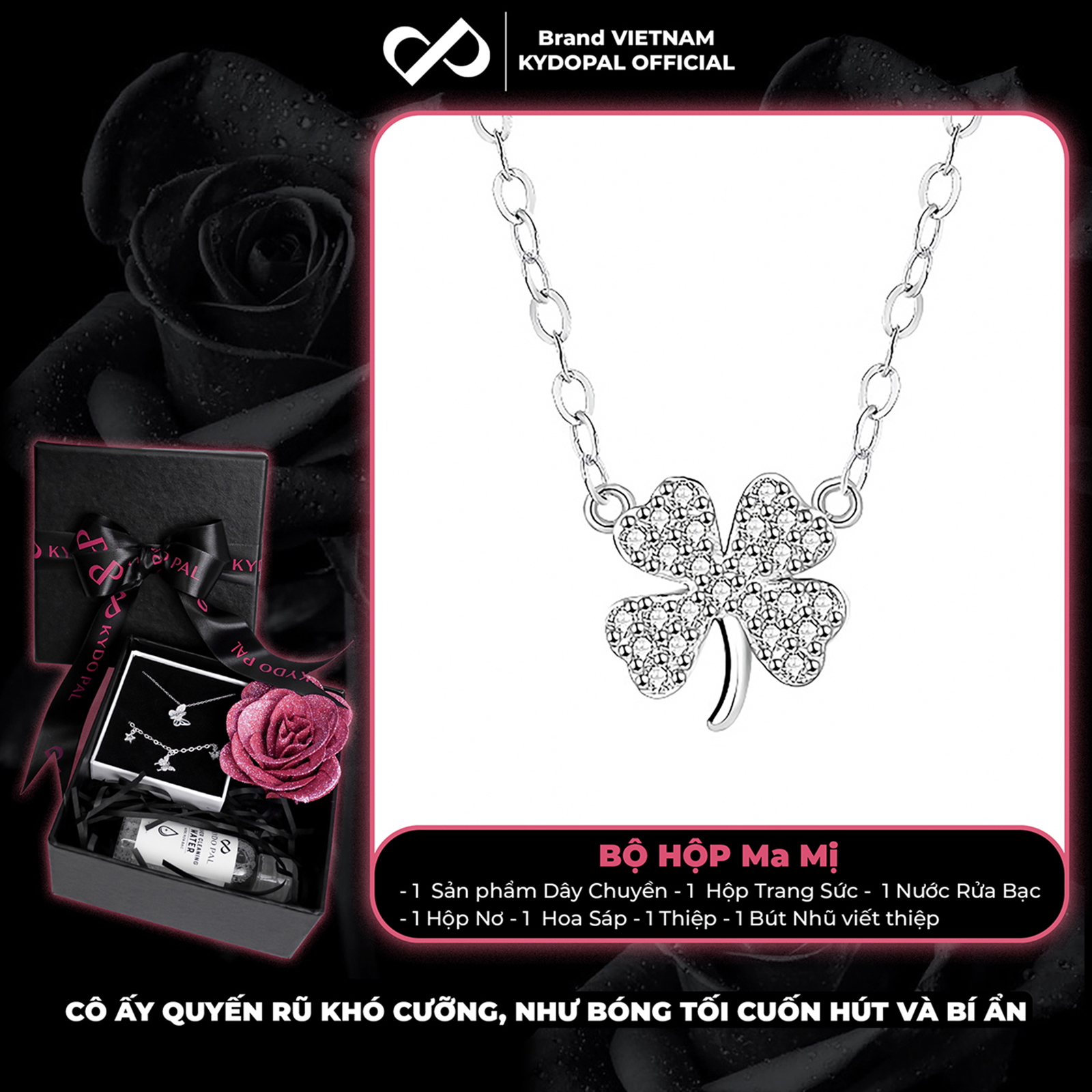 Dây chuyền bạc nữ KYDOPAL cỏ bốn lá cá tính đính đá nhỏ mini nữ tính trang sức bạc 925 - PAL9C3C11