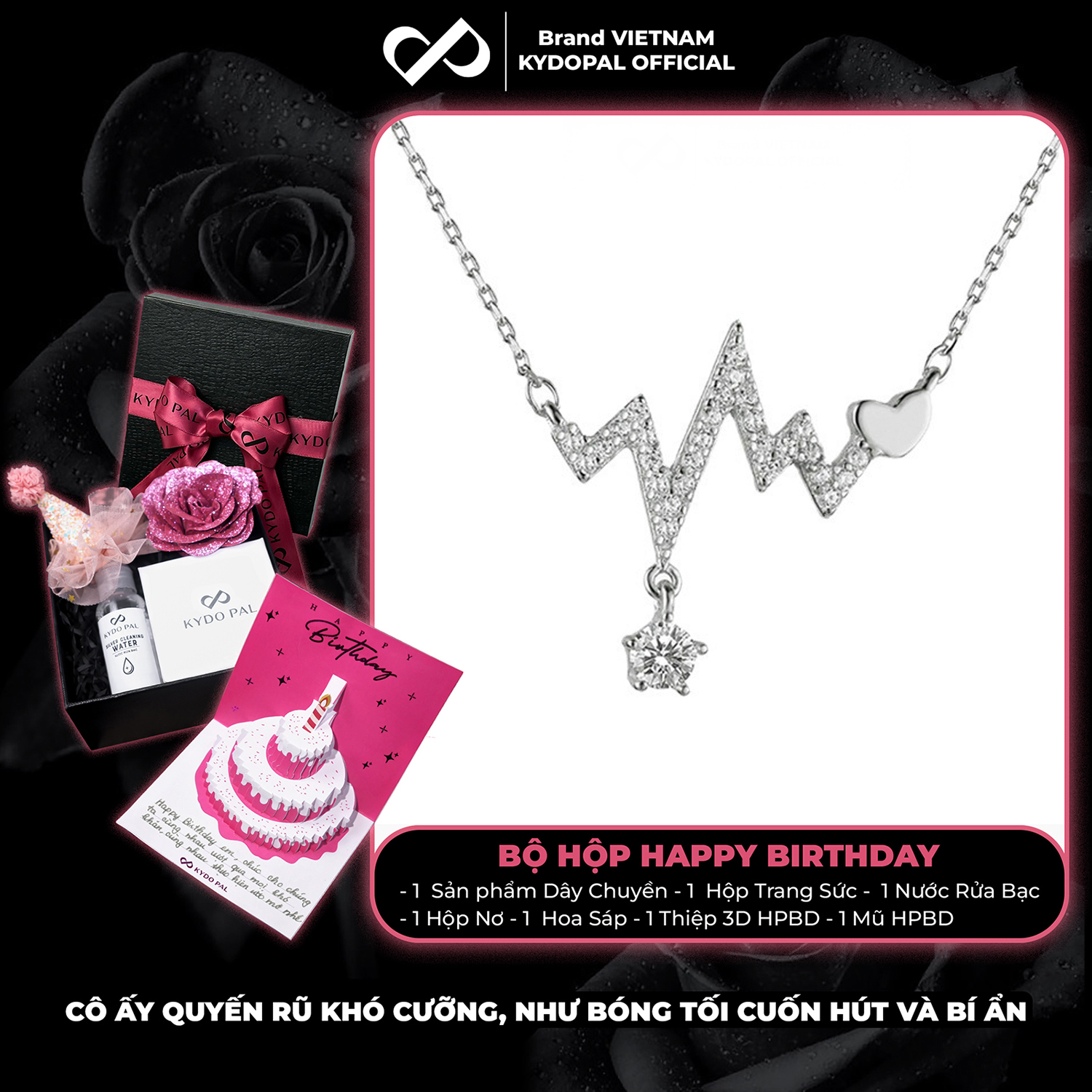 Dây chuyền bạc nữ KYDOPAL nhịp tim cá tính đính đá xinh xắn trang sức bạc cao cấp - PAL9C3C13