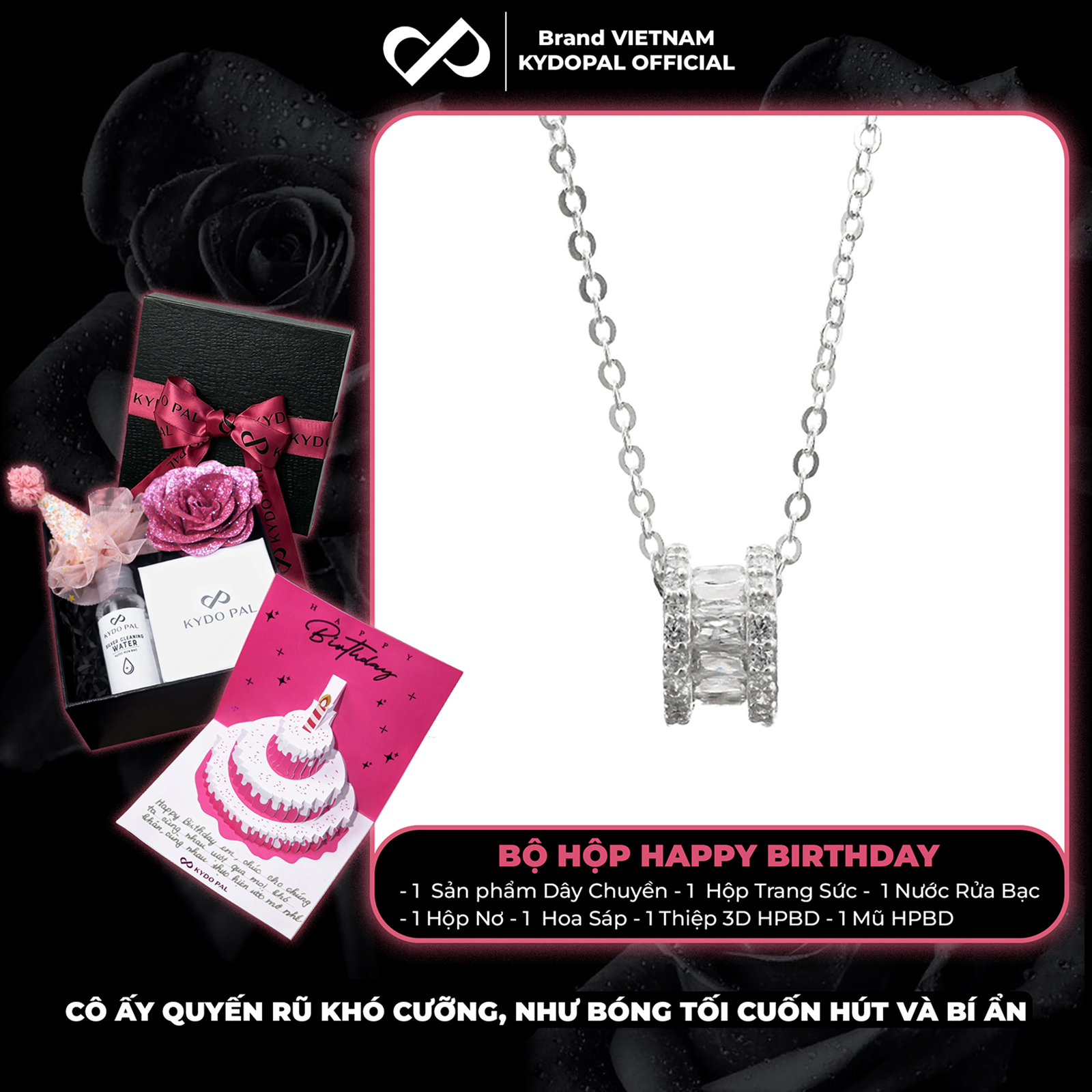 Dây chuyền bạc nữ KYDOPAL mặt hộp nạm đá Baguette cá tính trang sức bạc 925 - PAL9C3C8