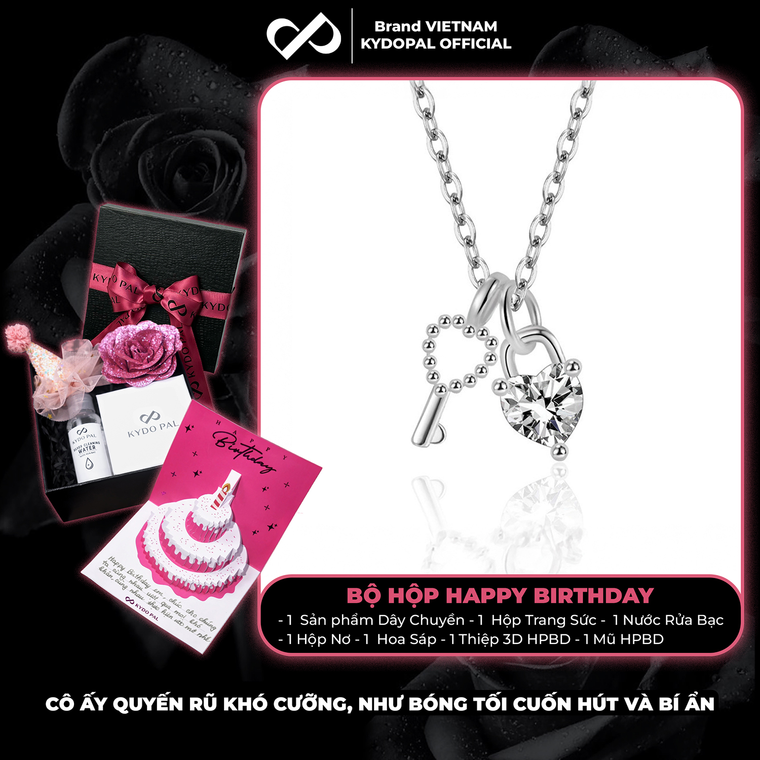 Dây chuyền bạc nữ KYDOPAL vòng cổ cá tính chìa khóa trái tim đá trắng trang sức bạc 925 - PAL9C3C46