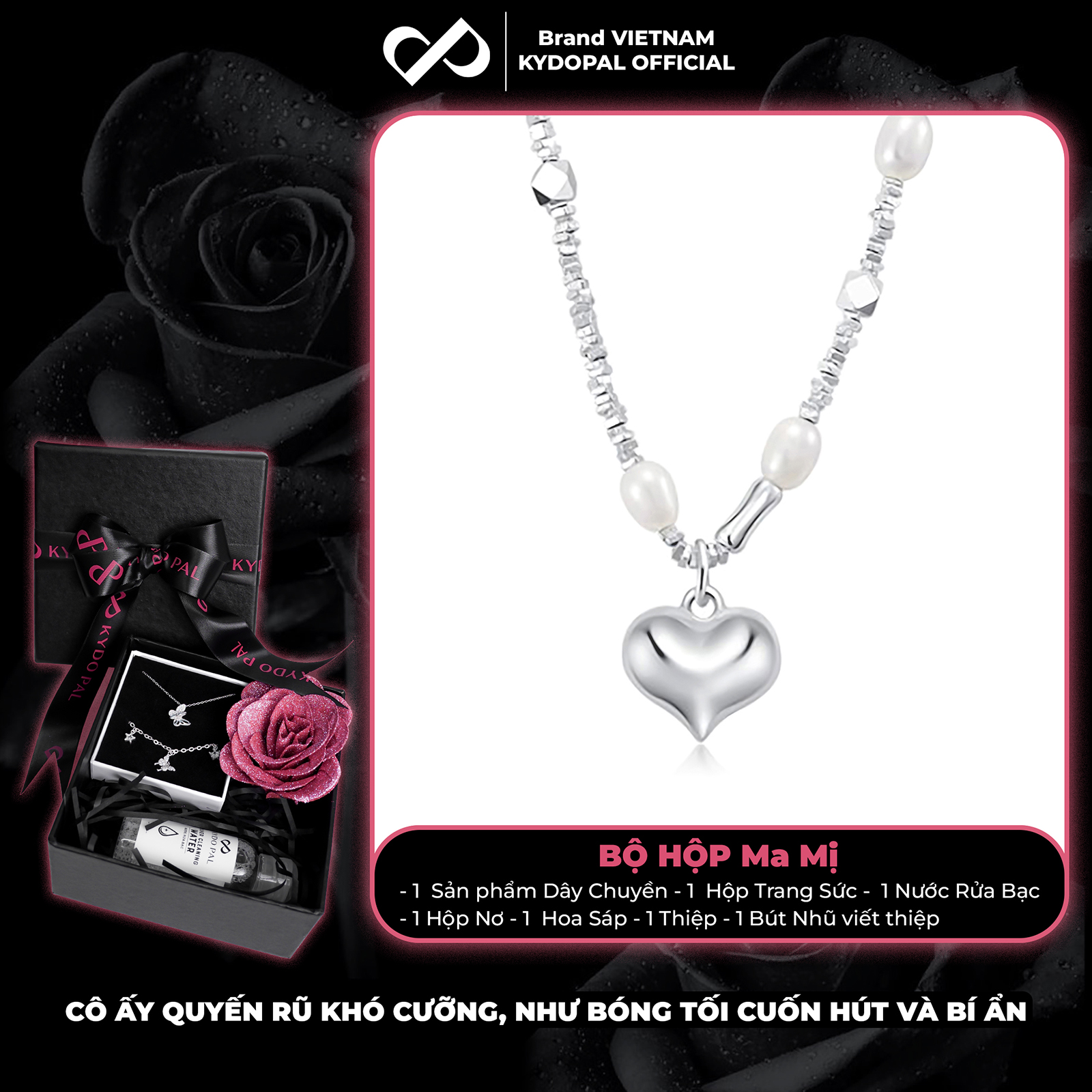 Dây chuyền bạc nữ KYDOPAL hạt vỡ Charm tim trai nước ngọt tự nhiên trang sức cao cấp - PAL9C3C66